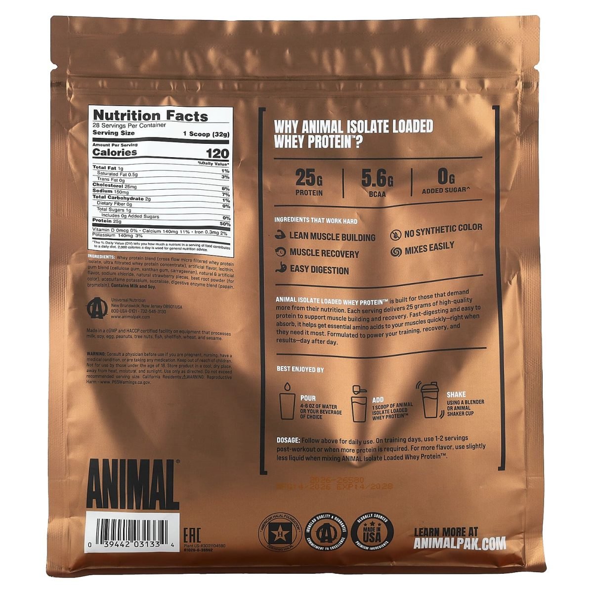 Animal, Isolate Loaded Whey Protein™ Powder, Strawberry, 2 lb (907 g), foto 2