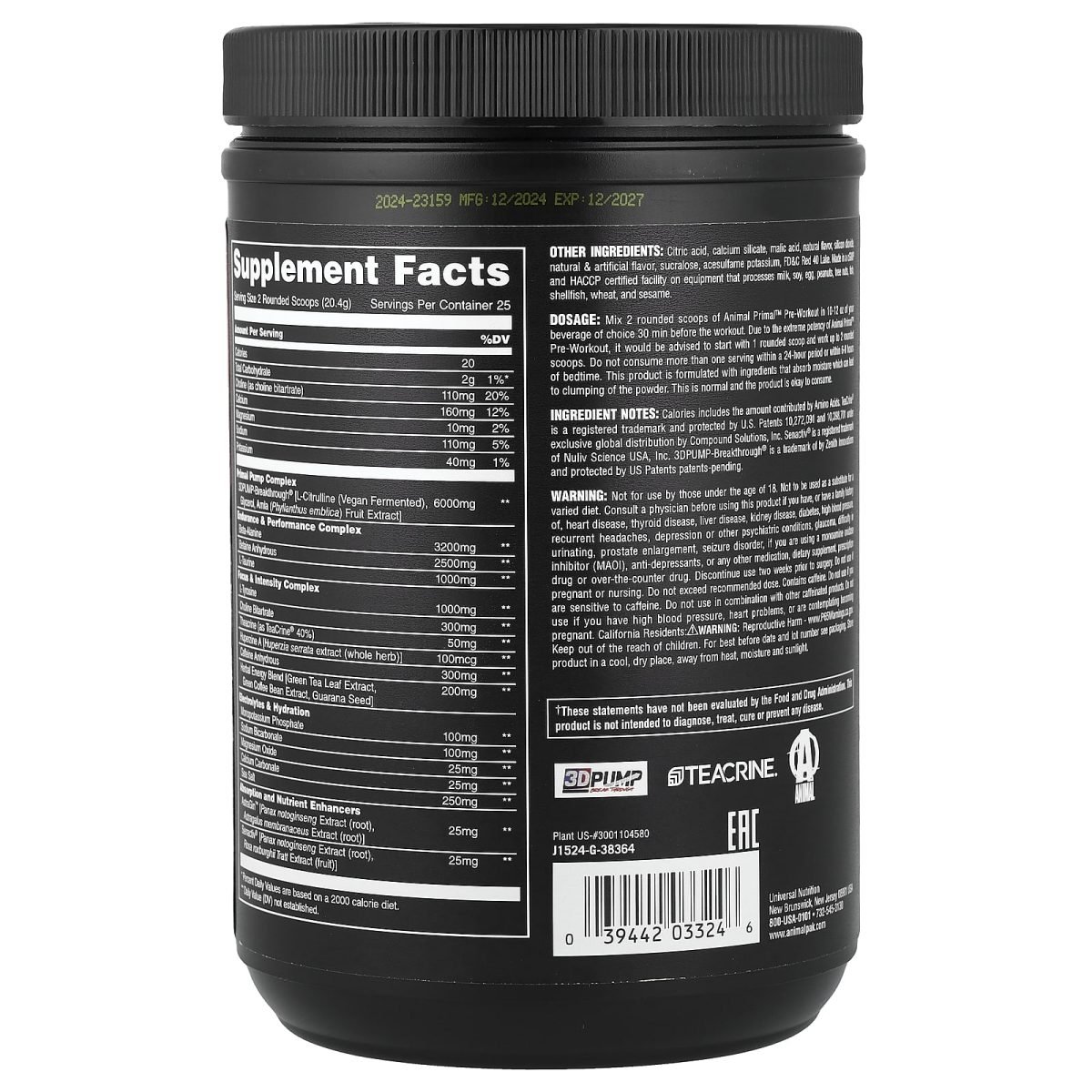 Animal, Pré-treino Primal™ em Pó, Fruit Punch, 510 g (17,9 oz), foto 2