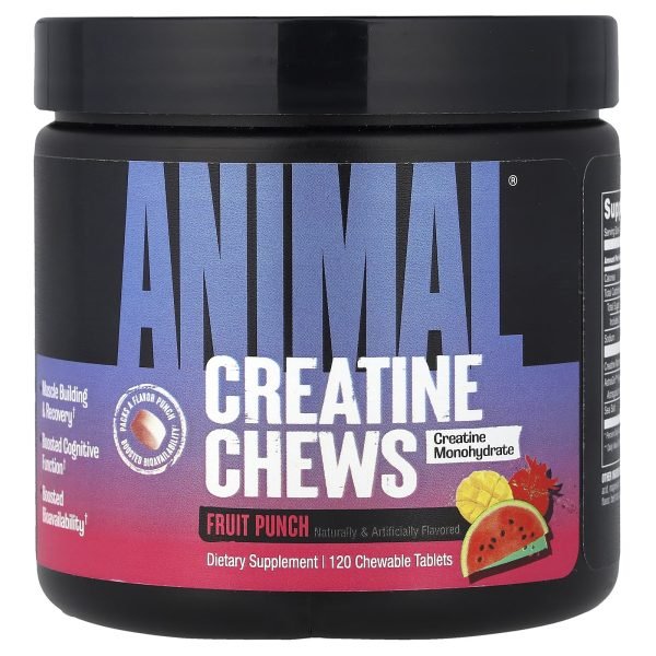 Animal, Creatina Mastigável, Fruit Punch, 120 Comprimidos Mastigáveis