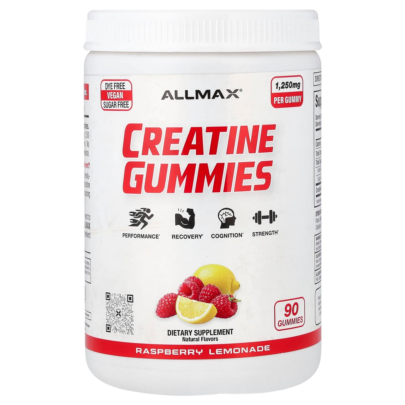 ALLMAX, Gomas de Creatina, Raspberry Lemonade, 1.250 mg, 90 Gomas