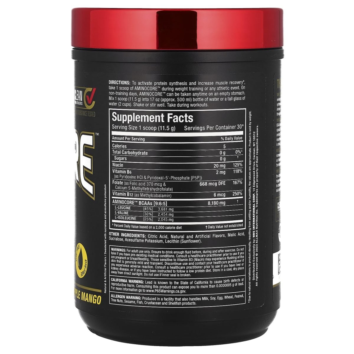 ALLMAX, AMINOCORE™ BCAA, Pineapple Mango, 0.76 lbs (345 g), foto 2
