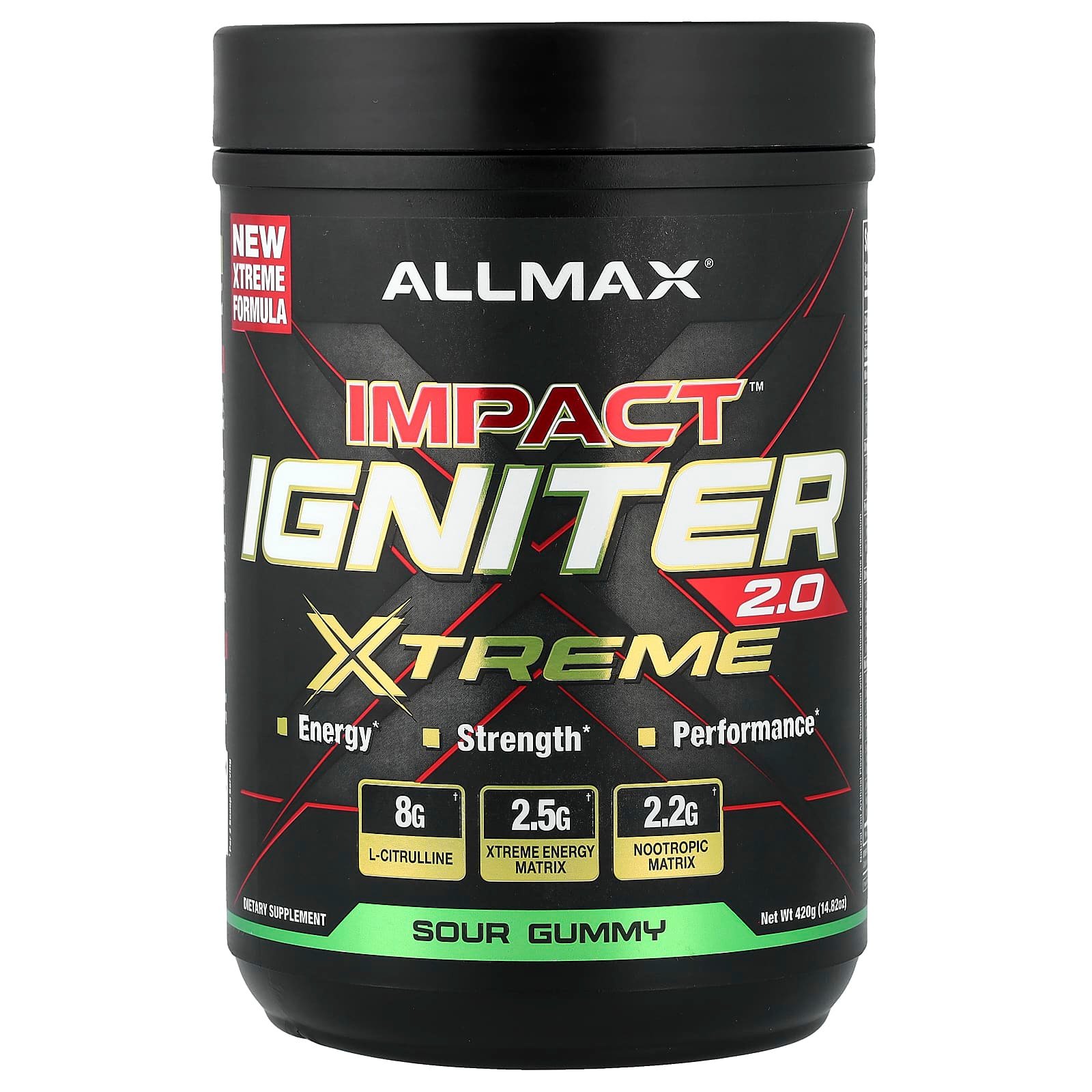 ALLMAX, Impact™ Igniter Xtreme 2.0, Sour Gummy, 14.82 oz (420 g)