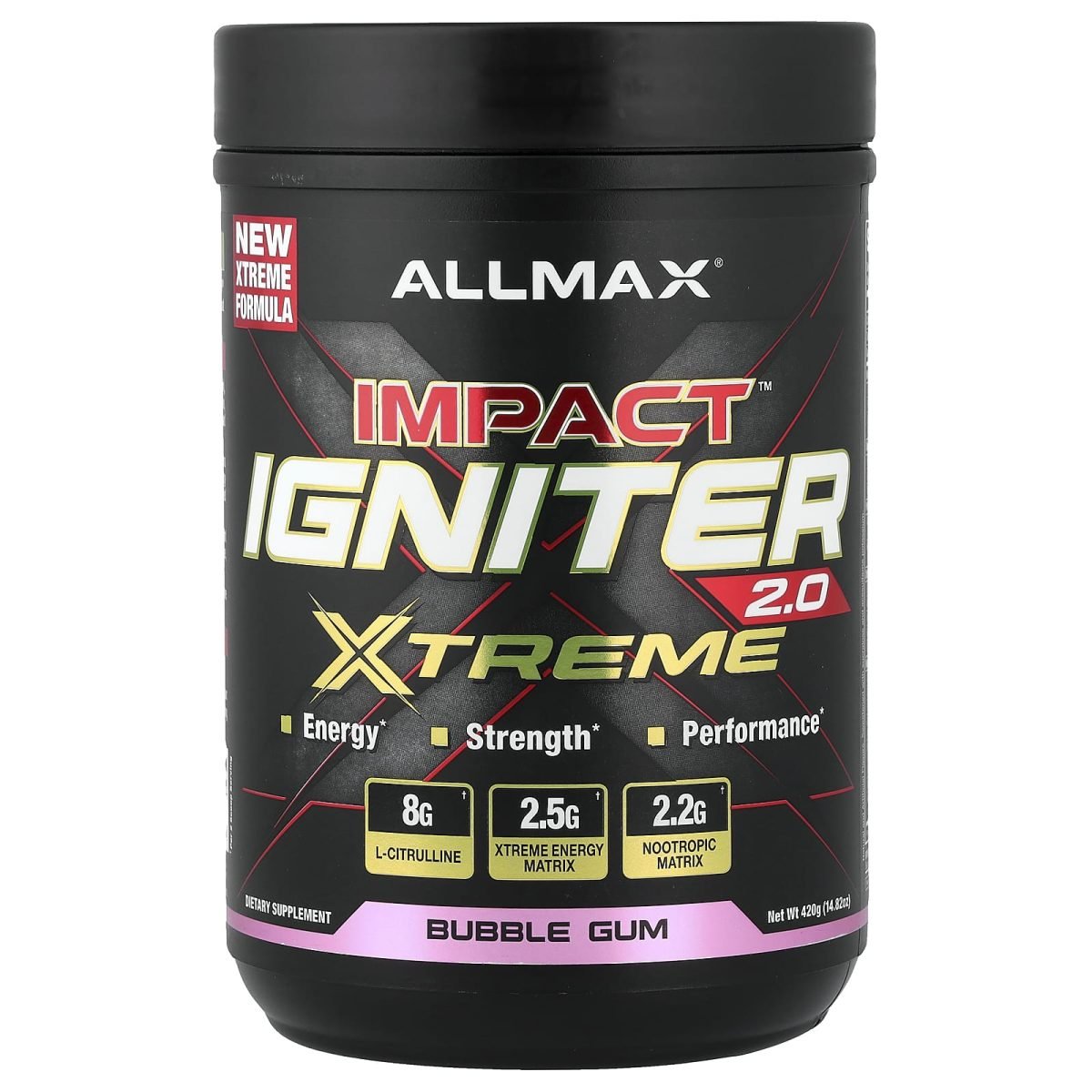 ALLMAX, Impact™ Igniter Xtreme 2.0, Bubble Gum, 14.82 oz (420 g)