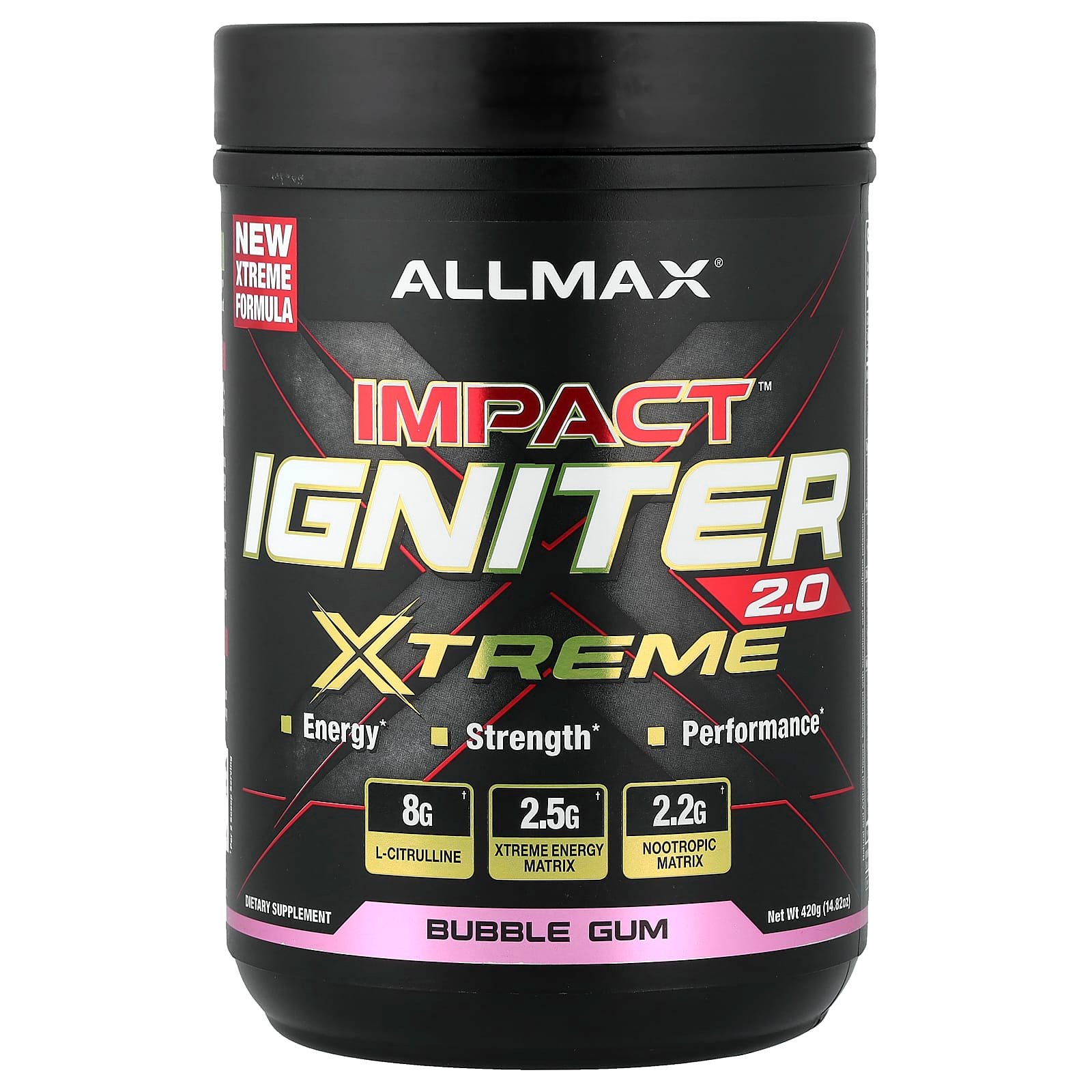 ALLMAX, Impact™ Igniter Xtreme 2.0, Bubble Gum, 14.82 oz (420 g)