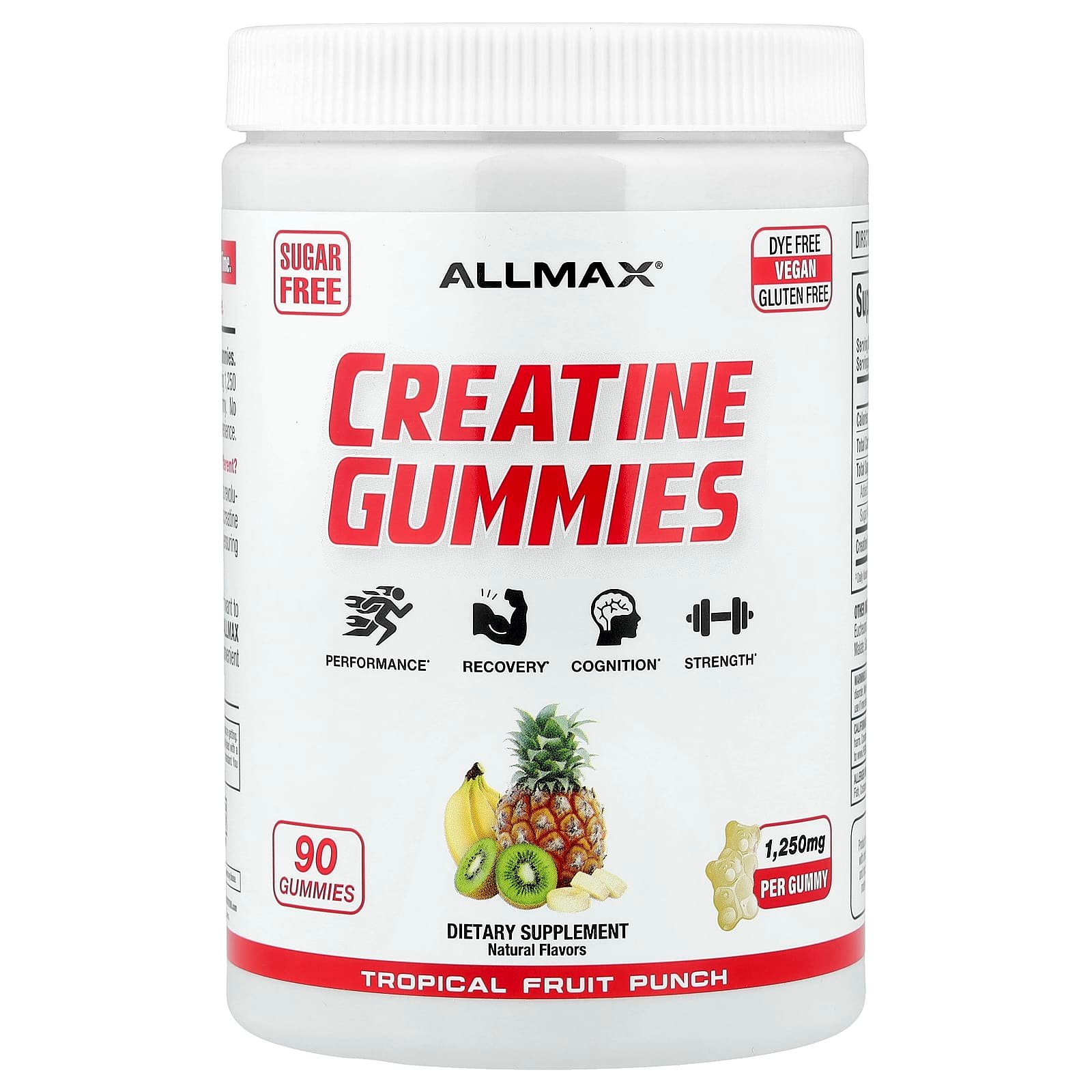 ALLMAX, Gomas de Creatina, Tropical Fruit Punch, 1.250 mg, 90 Gomas