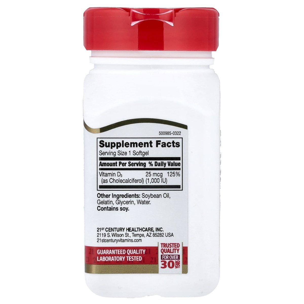 21st Century, Vitamina D3, 25 mcg (1.000 UI), 250 Cápsulas Softgel de Liberação Rápida, foto 2