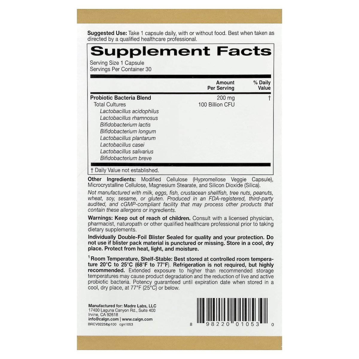 California Gold Nutrition, Probióticos LactoBif® 100, 100 Bilhões de UFCs, 30 Cápsulas Vegetais, foto 2