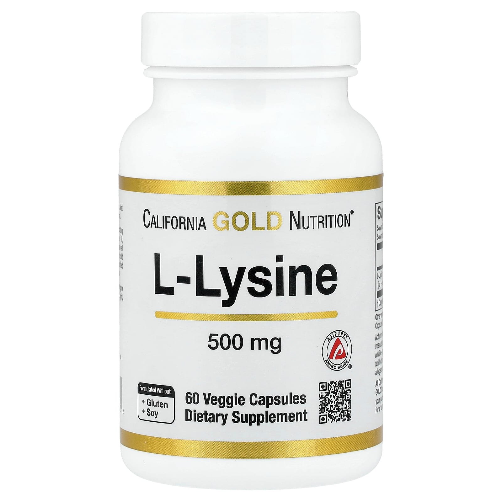 California Gold Nutrition, L-Lisina, 500 mg, 60 Cápsulas Vegetais