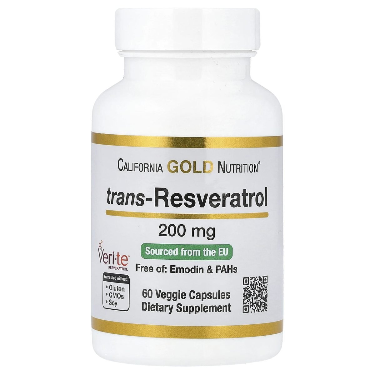 California Gold Nutrition, Trans-resveratrol, 200 mg, 60 Cápsulas Vegetais