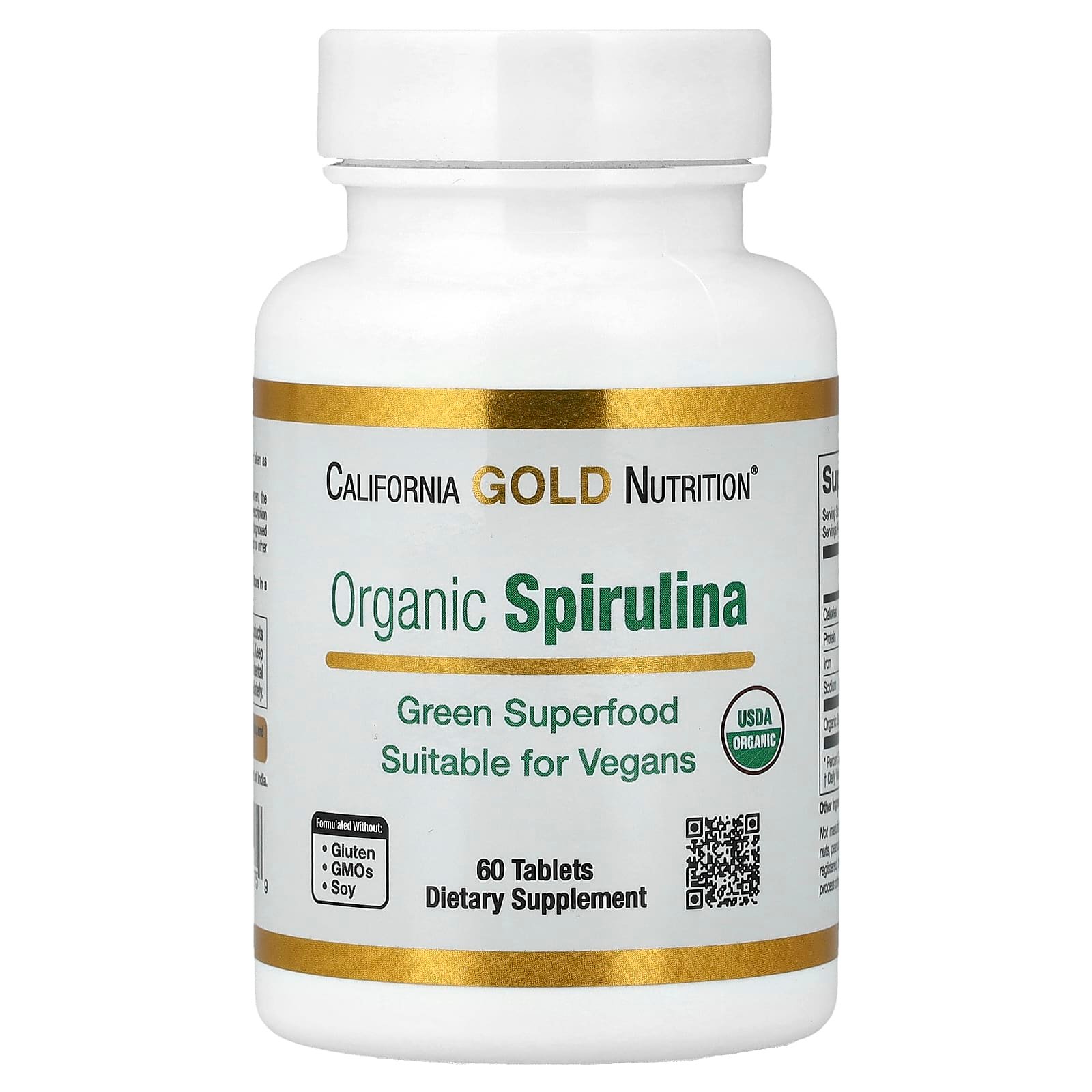 California Gold Nutrition, Espirulina Orgânica, 60 Comprimidos (500 mg por Comprimido)