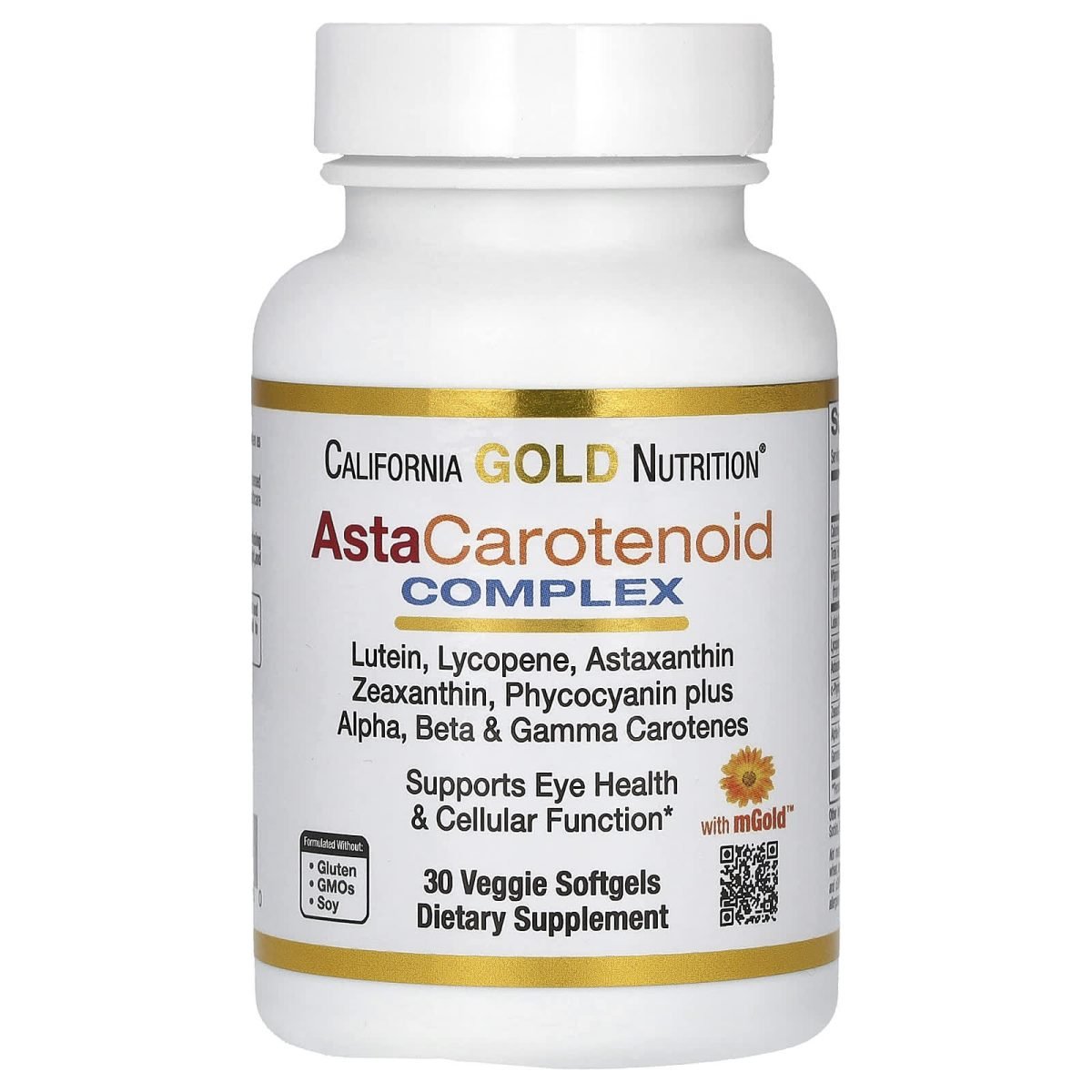 California Gold Nutrition, Complexo AstaCarotenoid com Luteína, Licopeno, Astaxantina e Vitamina A, 30 Cápsulas Softgel Vegetais