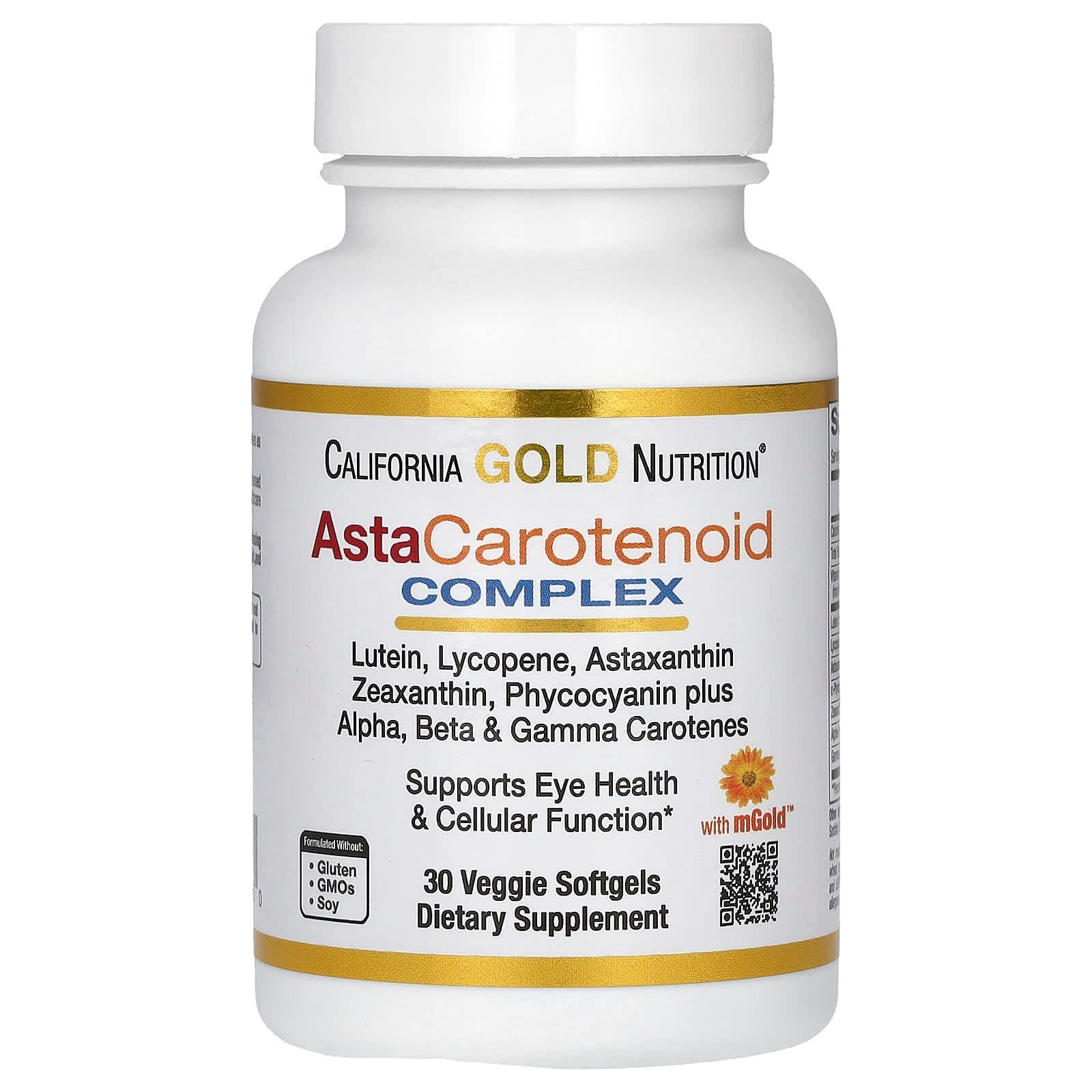 California Gold Nutrition, Complexo AstaCarotenoid com Luteína, Licopeno, Astaxantina e Vitamina A, 30 Cápsulas Softgel Vegetais