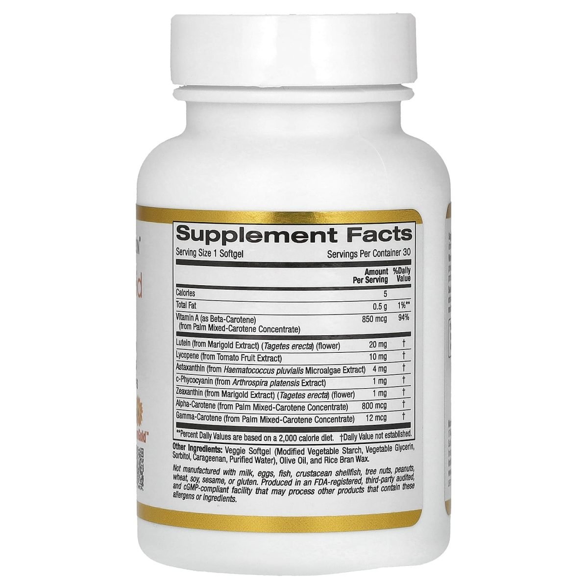 California Gold Nutrition, Complexo AstaCarotenoid com Luteína, Licopeno, Astaxantina e Vitamina A, 30 Cápsulas Softgel Vegetais, foto 2