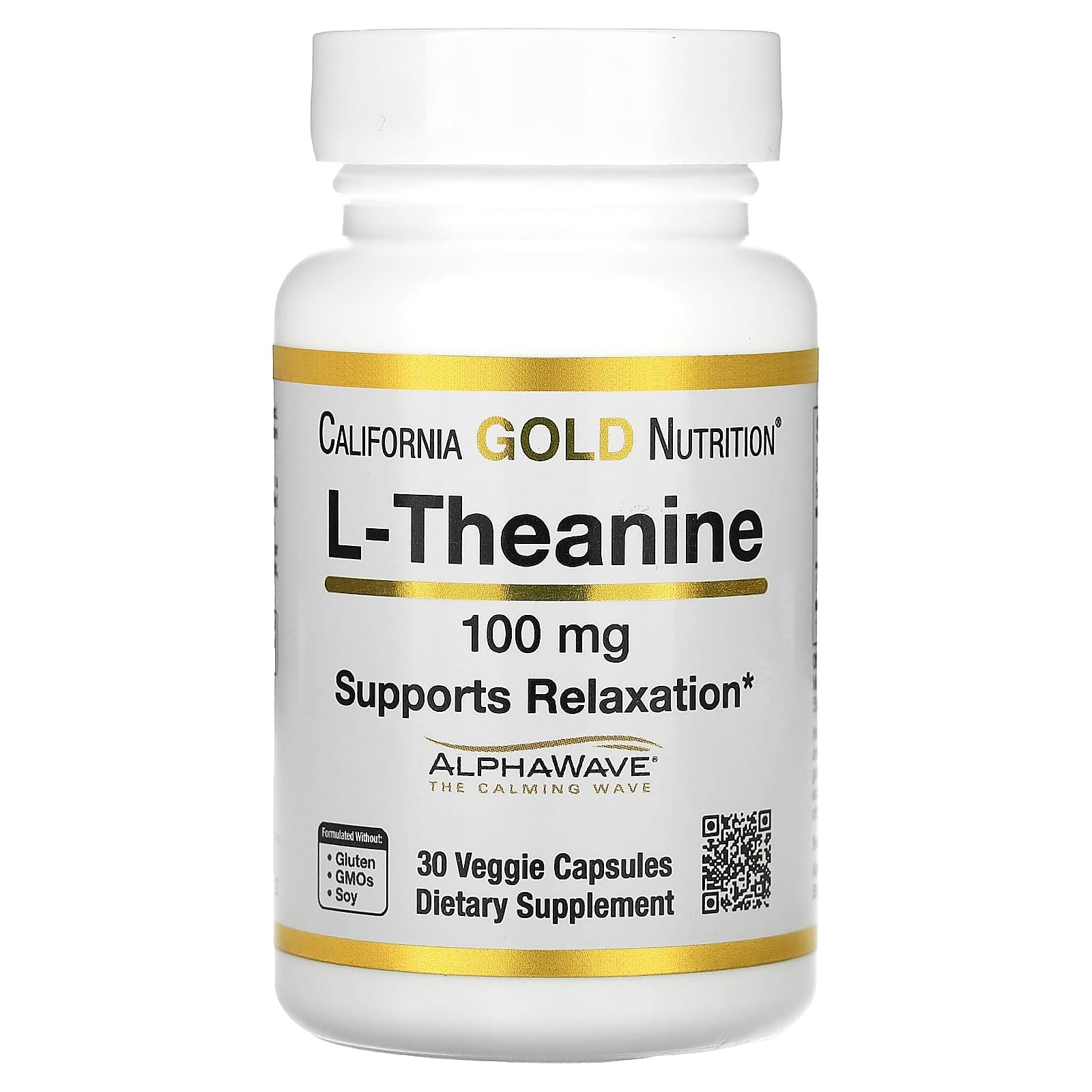California Gold Nutrition, L-teanina, com AlphaWave, 100 mg, 30 Cápsulas Vegetais