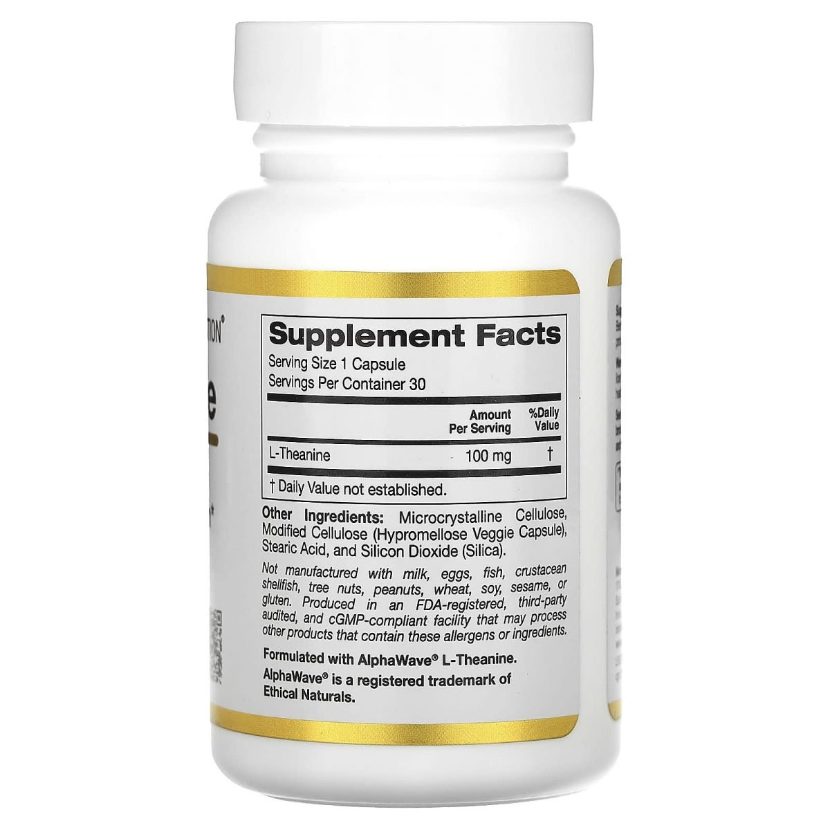 California Gold Nutrition, L-teanina, com AlphaWave, 100 mg, 30 Cápsulas Vegetais, foto 2