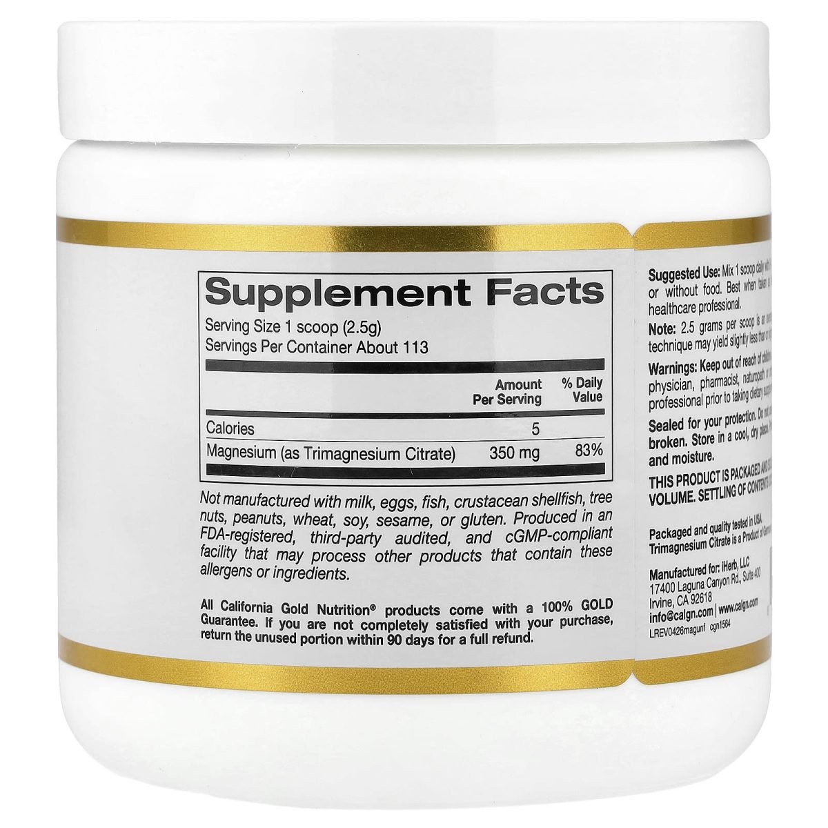 California Gold Nutrition, Magnesium Powder, Unflavored, 10 oz (283 g), foto 2
