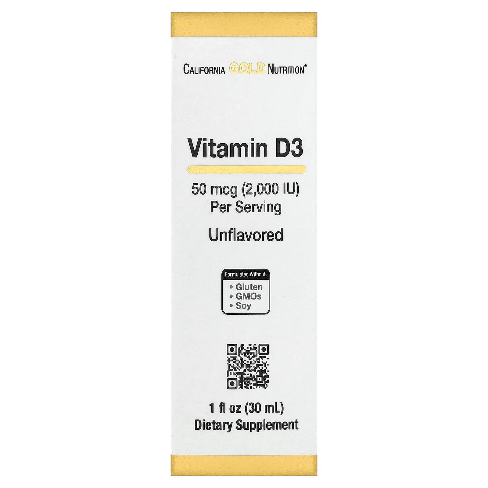 California Gold Nutrition, Vitamina D3, Unflavored, 50 mcg (2.000 UI), 30 ml (1 fl oz)