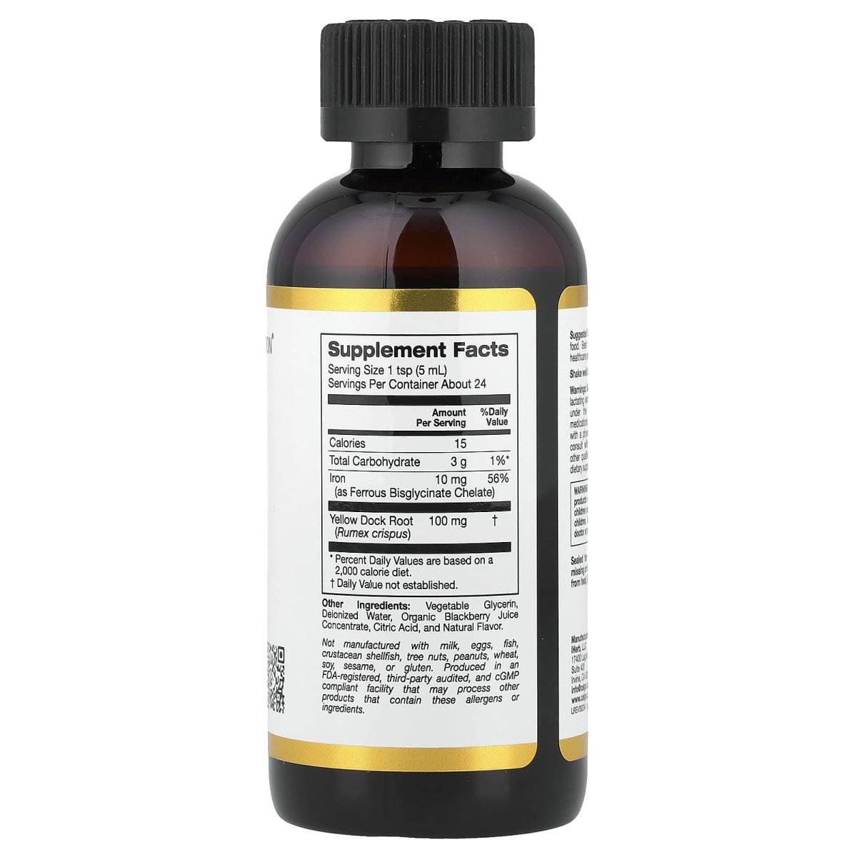 California Gold Nutrition, Ferro, como Bisglicinato Ferroso Quelato e Raiz de Doca Amarela, 118 ml (4 fl oz), foto 2