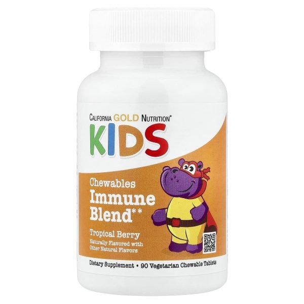 California Gold Nutrition, Mistura Imunológica em Comprimidos Mastigáveis, com Vitaminas A, C e E e Zinco para Crianças, Natural Tropical Berry, 90 Comprimidos Vegetarianos