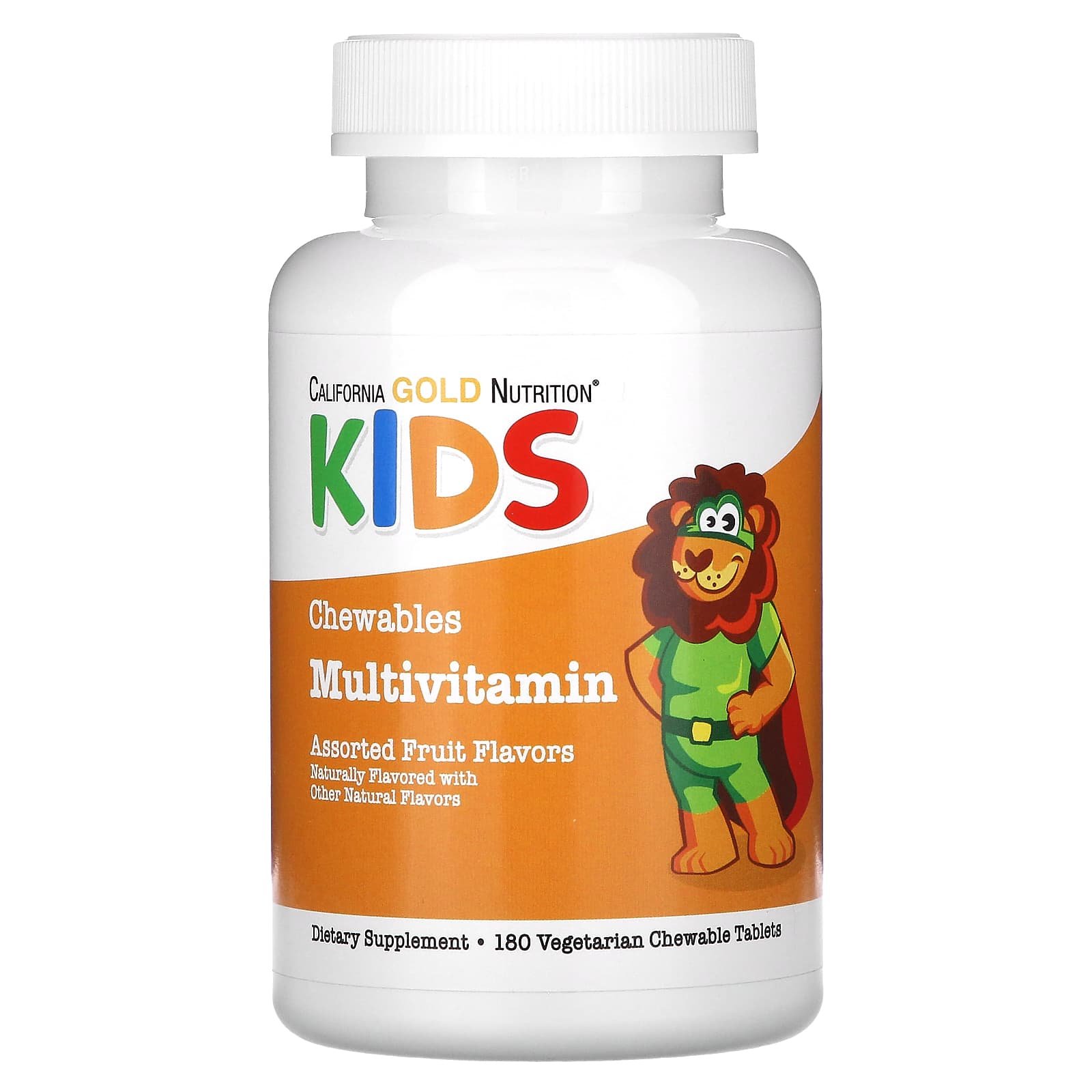 California Gold Nutrition, Multivitamínico Mastigável com Vitaminas A, C e E e Maçã em Pó para Crianças, Assorted Fruit, 180 Comprimidos Vegetarianos