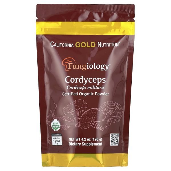 California Gold Nutrition, Fungiology®, Cordyceps militaris Orgânico Certificado em Pó, 120 g (4,2 oz)