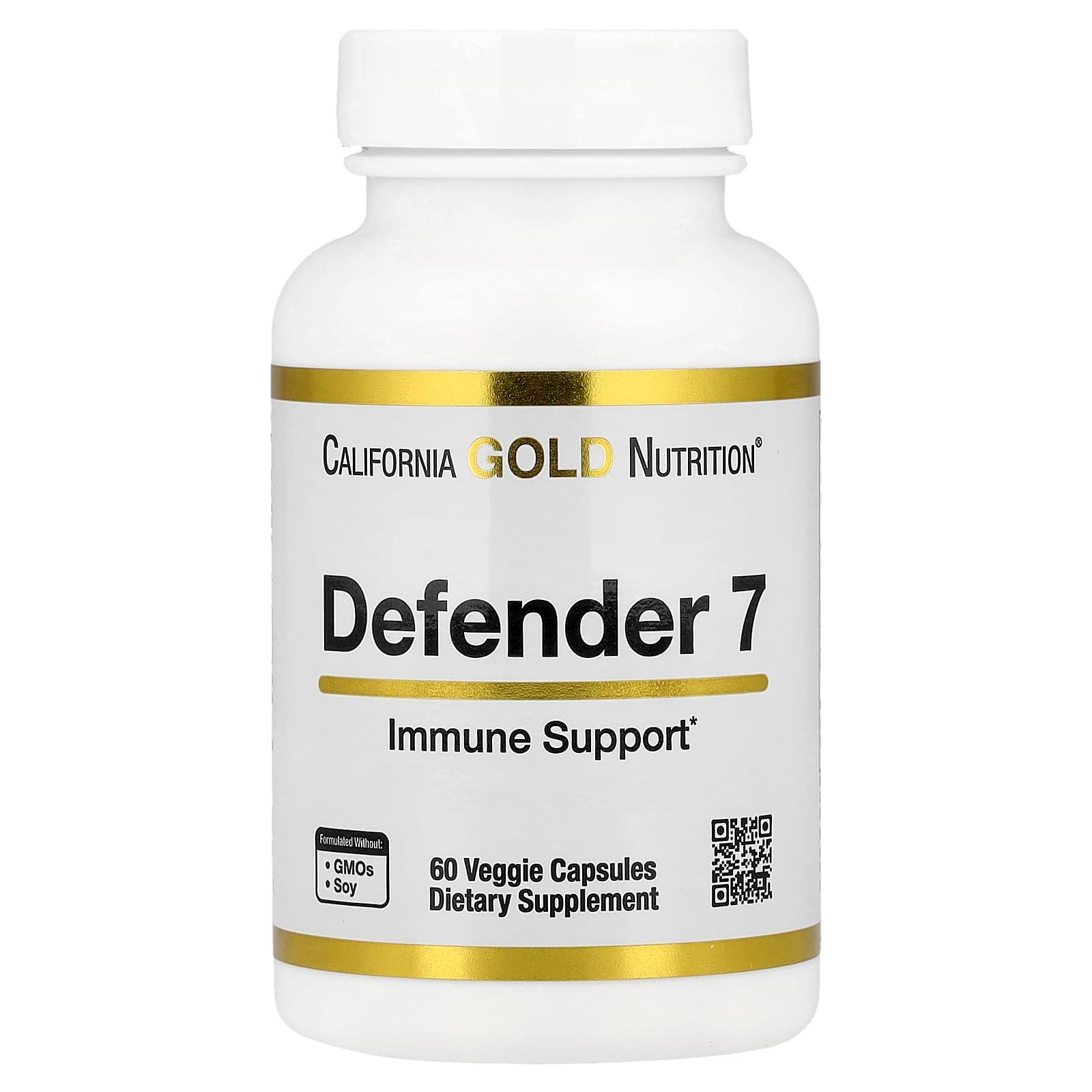 California Gold Nutrition, Defender 7, com Vitaminas A, C, D3, B6, Zinco, Selênio e Betaglucano, 60 Cápsulas Vegetais