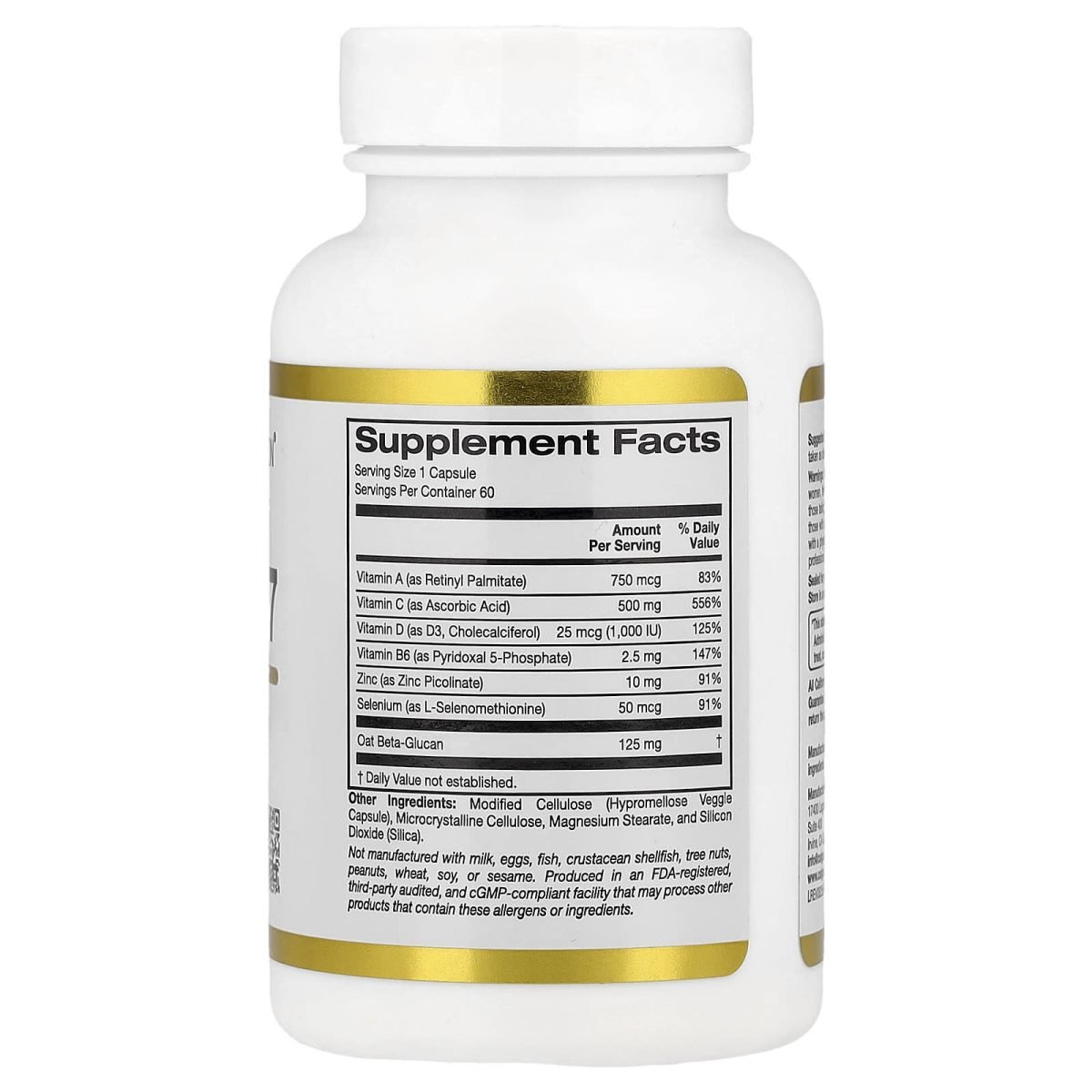 California Gold Nutrition, Defender 7, com Vitaminas A, C, D3, B6, Zinco, Selênio e Betaglucano, 60 Cápsulas Vegetais, foto 2