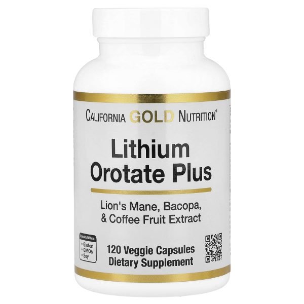 California Gold Nutrition, Lithium Orotate Plus Lion's Mane, Bacopa, and Coffee Fruit Extract, 120 Veggie Capsules
