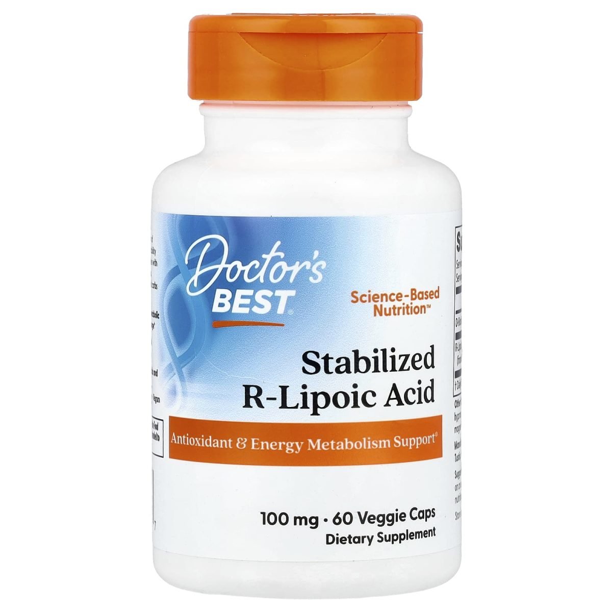 Doctor's Best, Ácido R-lipoico Estabilizado, 100 mg, 60 Cápsulas Vegetais