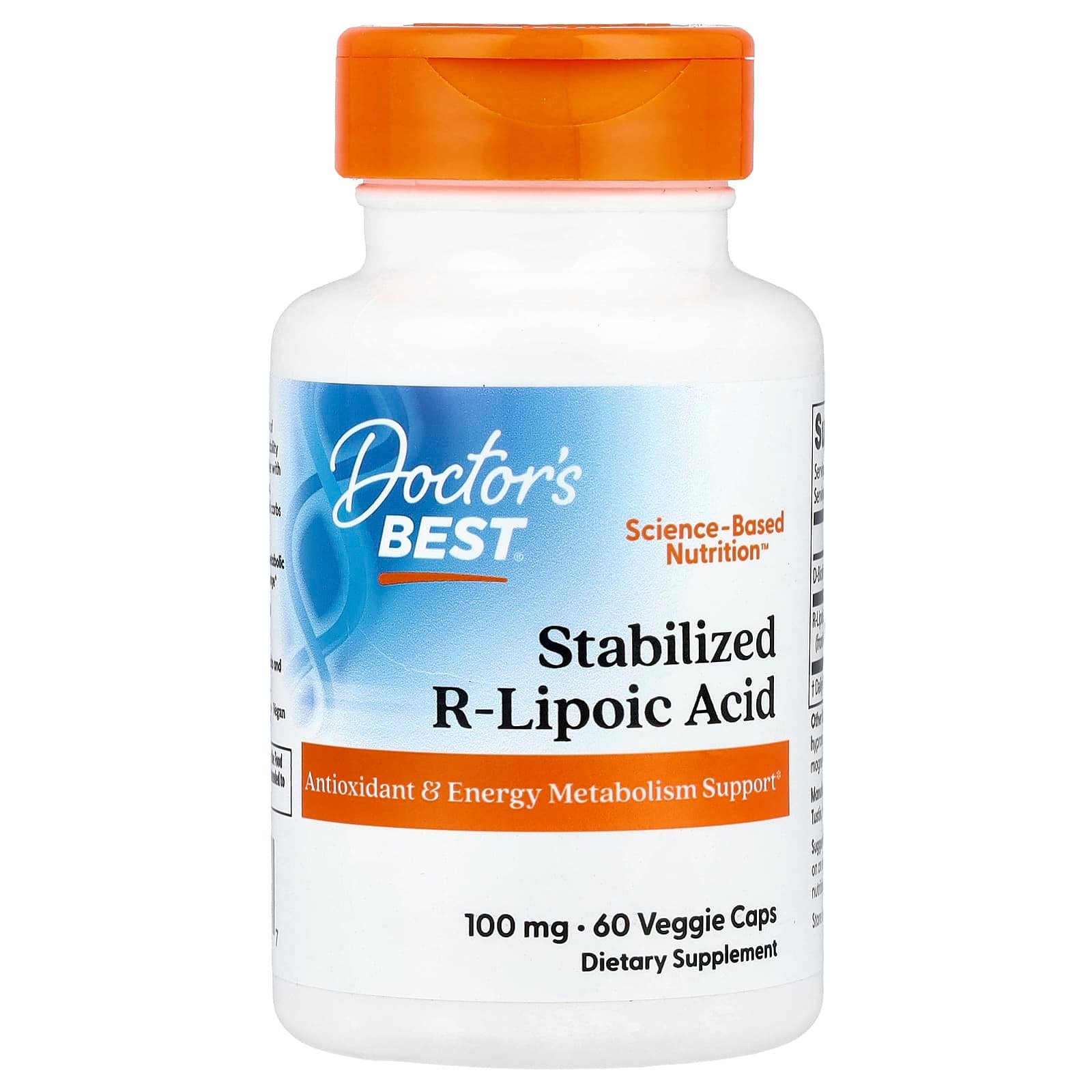Doctor's Best, Ácido R-lipoico Estabilizado, 100 mg, 60 Cápsulas Vegetais