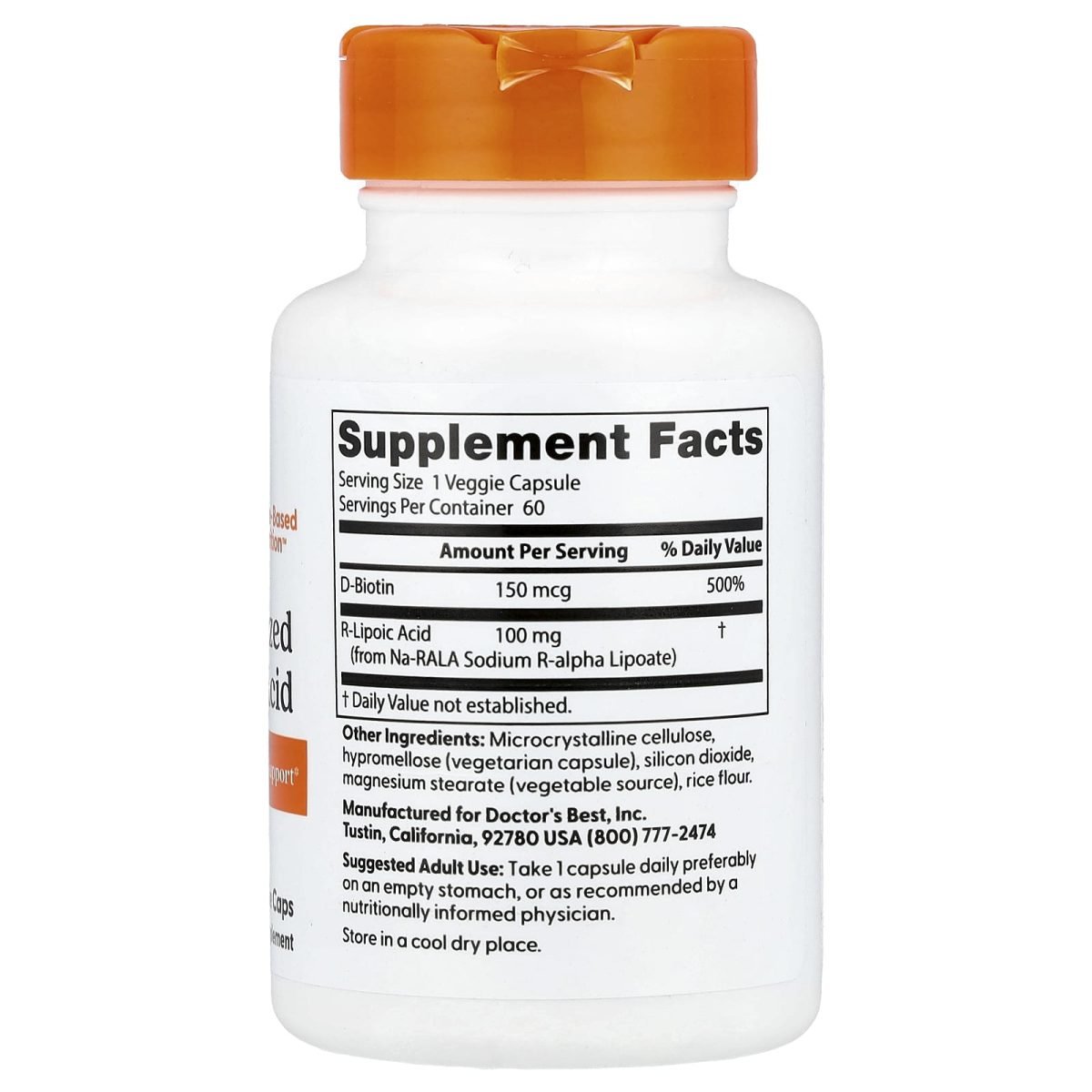 Doctor's Best, Ácido R-lipoico Estabilizado, 100 mg, 60 Cápsulas Vegetais, foto 2