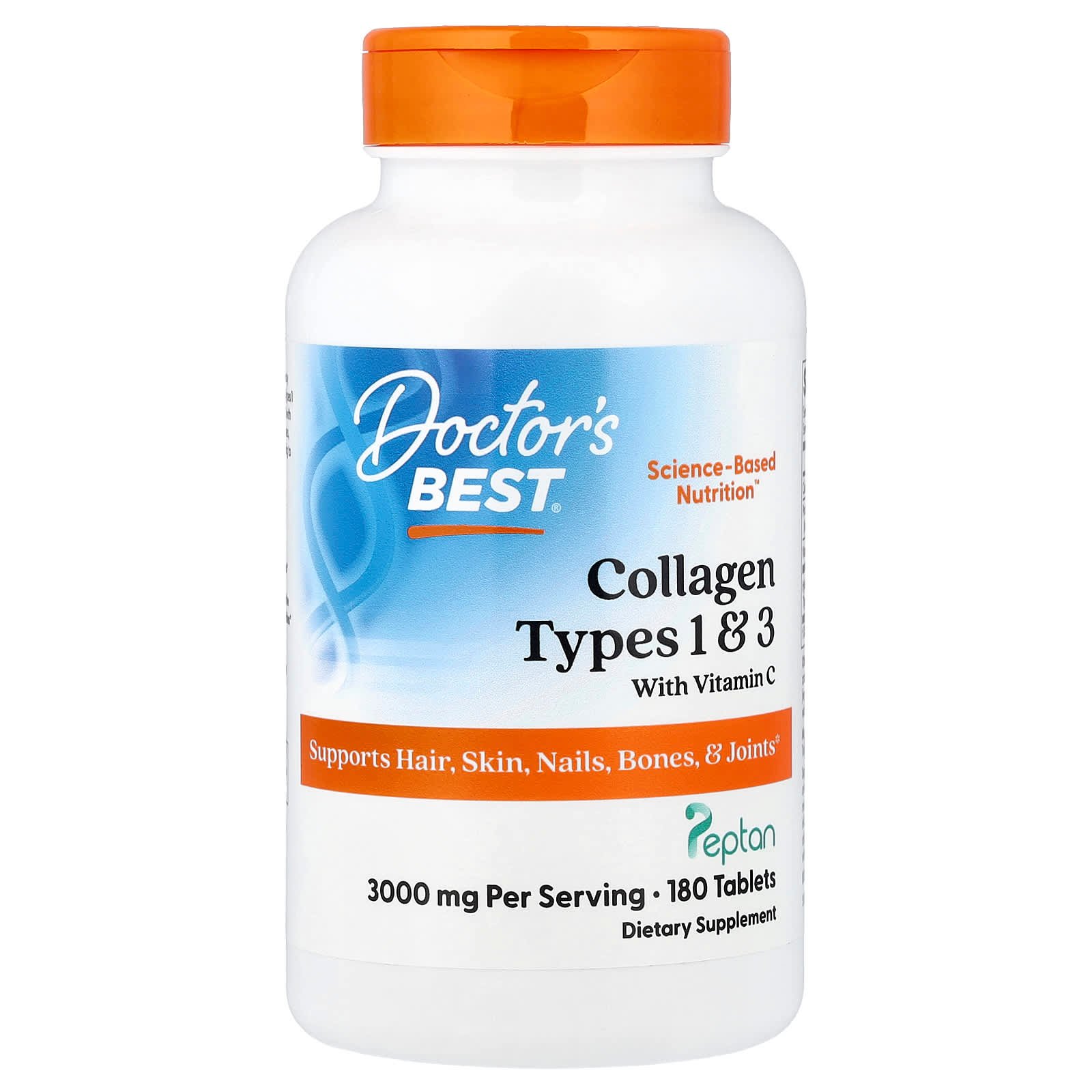 Doctor's Best, Colágenos Tipos 1 e 3 e Vitamina C, 180 Comprimidos