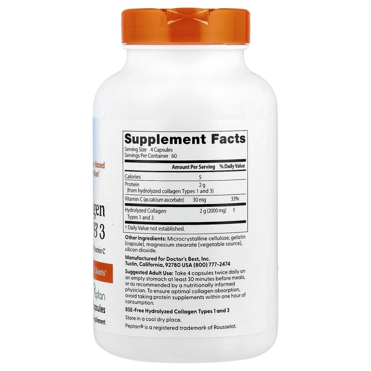 Doctor's Best, Colágeno Tipos 1 e 3 com Vitamina C, 240 Cápsulas, foto 2