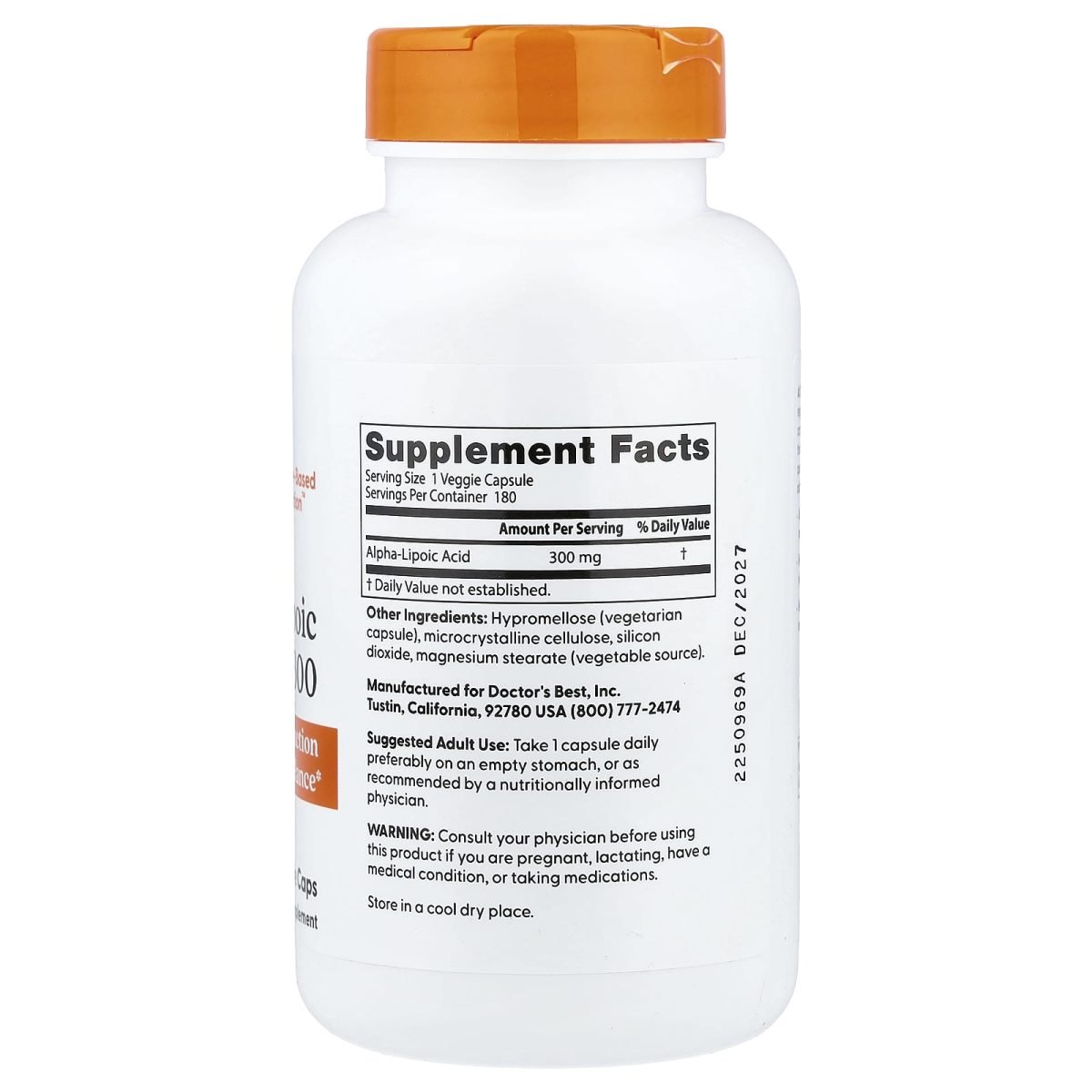 Doctor's Best, Ácido Tióctico 300, 300 mg, 180 Cápsulas Vegetais, foto 2