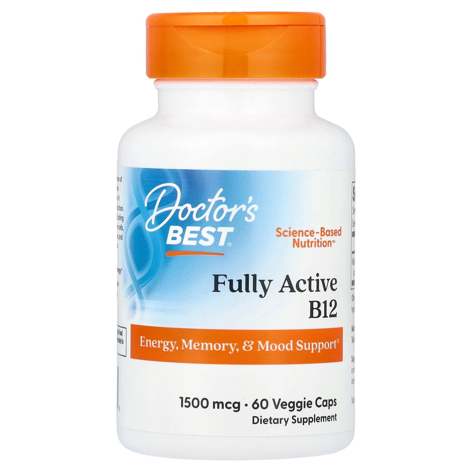 Doctor's Best, Fully Active B12, 1.500 mcg, 60 Cápsulas Vegetais