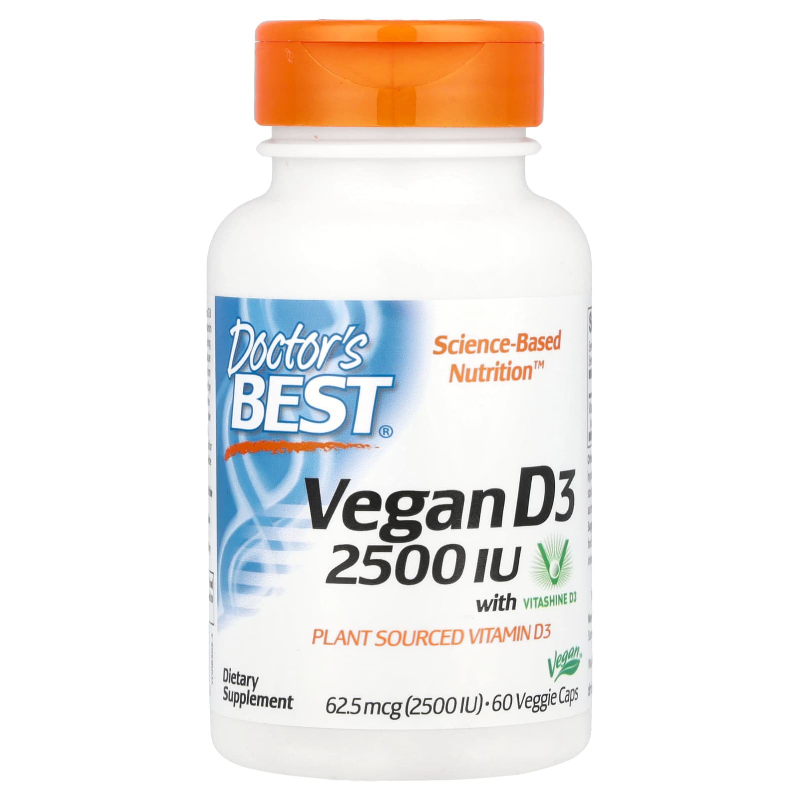 Doctor's Best, Vegano D3 com Vitashine D3, 2.500 UI, 60 Cápsulas Vegetais