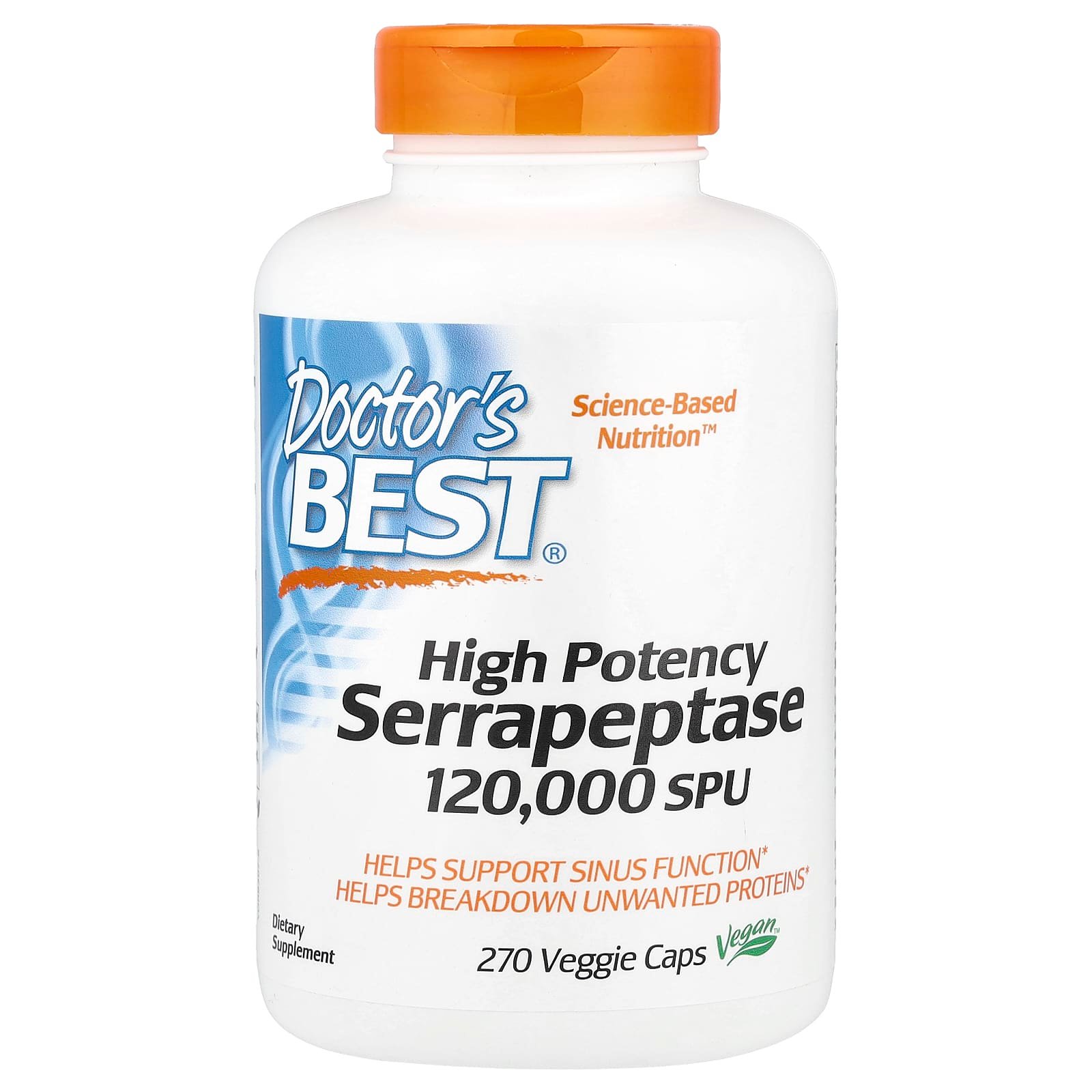Doctor's Best, Serrapeptase de Alta Potência, 120.000 SPU, 270 Cápsulas Vegetais