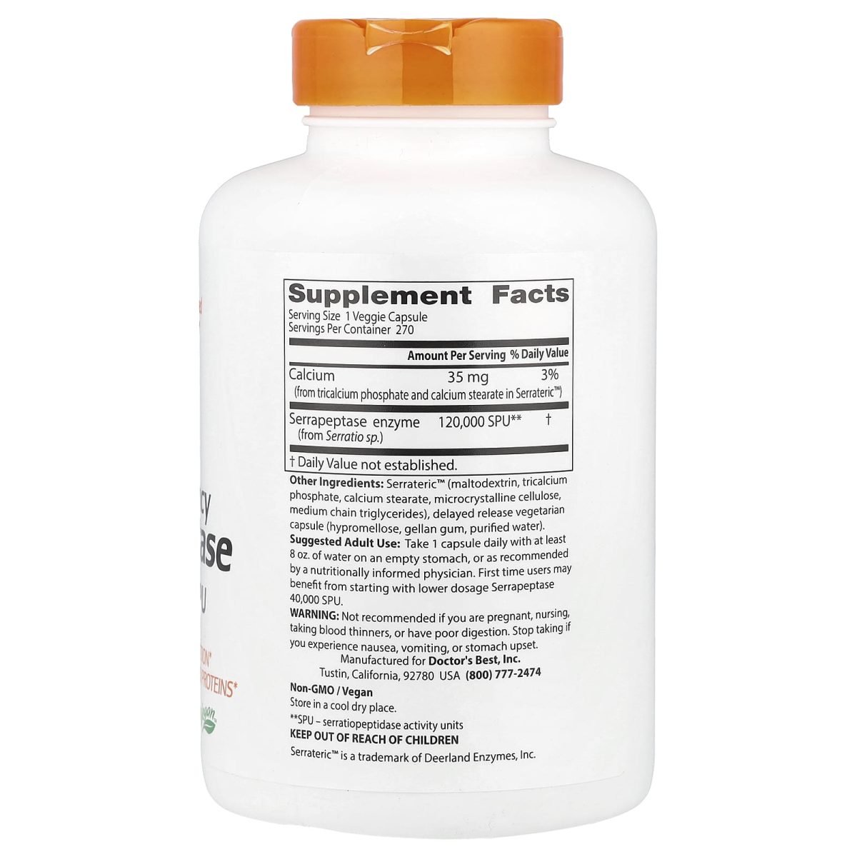 Doctor's Best, Serrapeptase de Alta Potência, 120.000 SPU, 270 Cápsulas Vegetais, foto 2