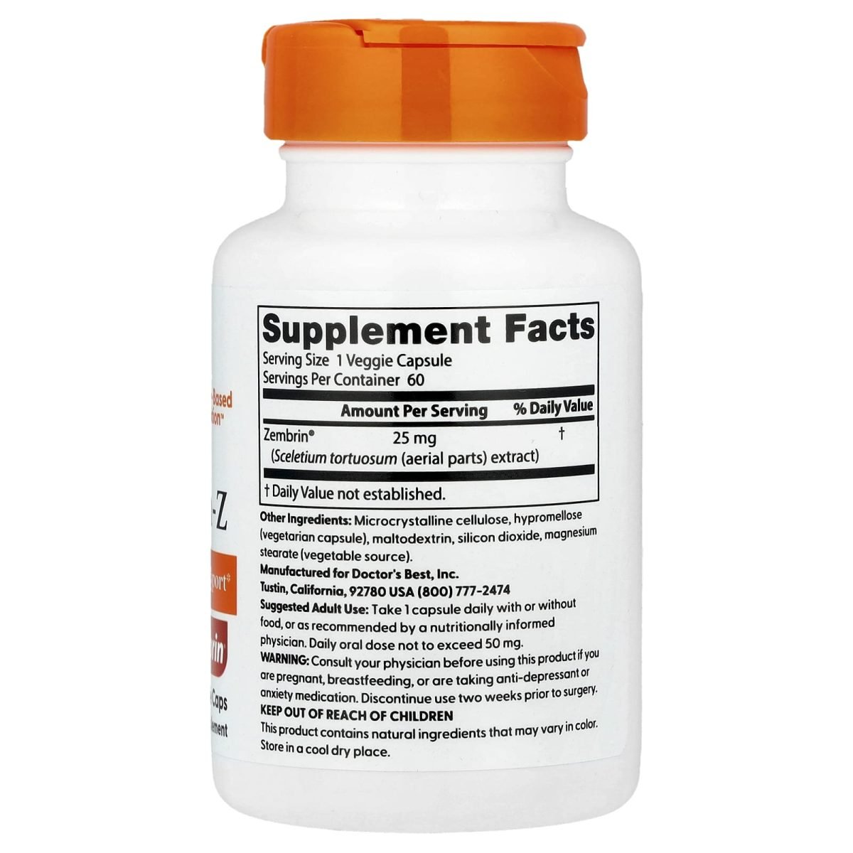 Doctor's Best, Calm-Z com Zembrin, 25 mg, 60 Cápsulas Vegetais, foto 2