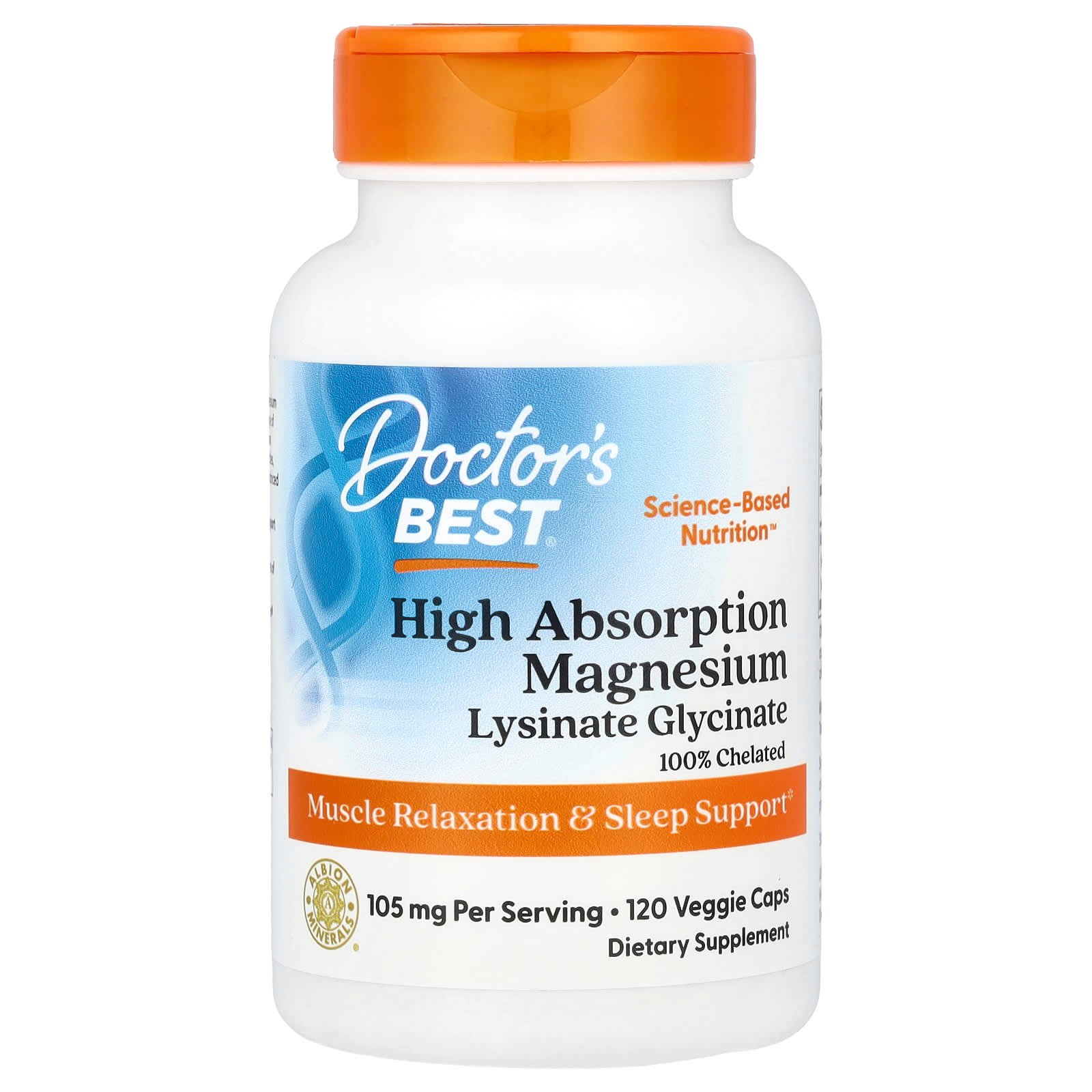 Doctor's Best, Magnésio de Alta Absorção, 120 Cápsulas Vegetais (52,5 mg por Cápsulas)