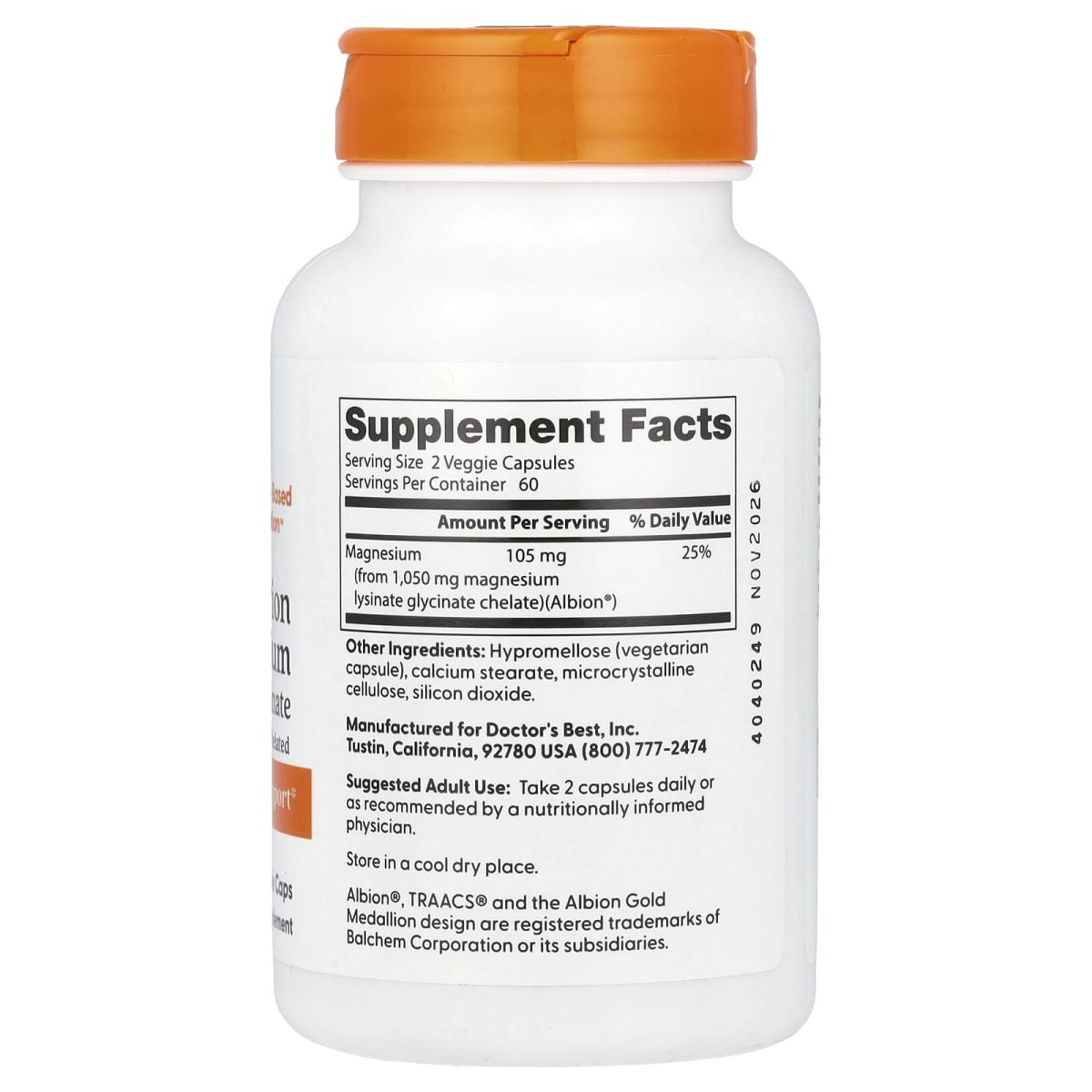 Doctor's Best, Magnésio de Alta Absorção, 120 Cápsulas Vegetais (52,5 mg por Cápsulas), foto 2
