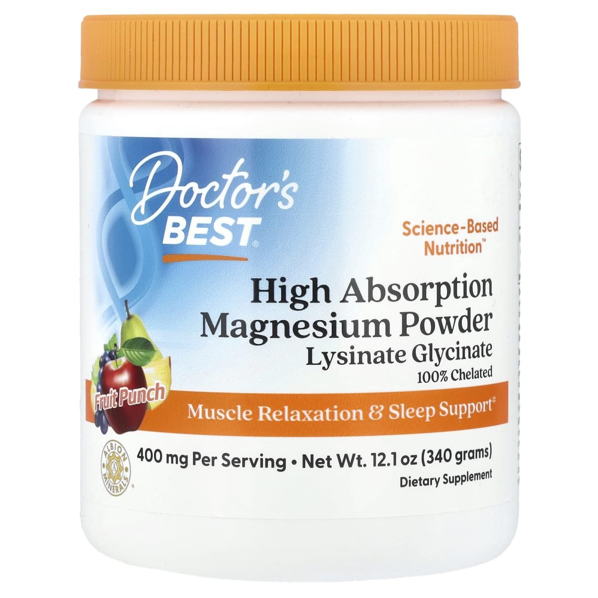 Doctor's Best, Magnésio em Pó de Alta Absorção, Fruit Punch, 340 g (12,1 oz)