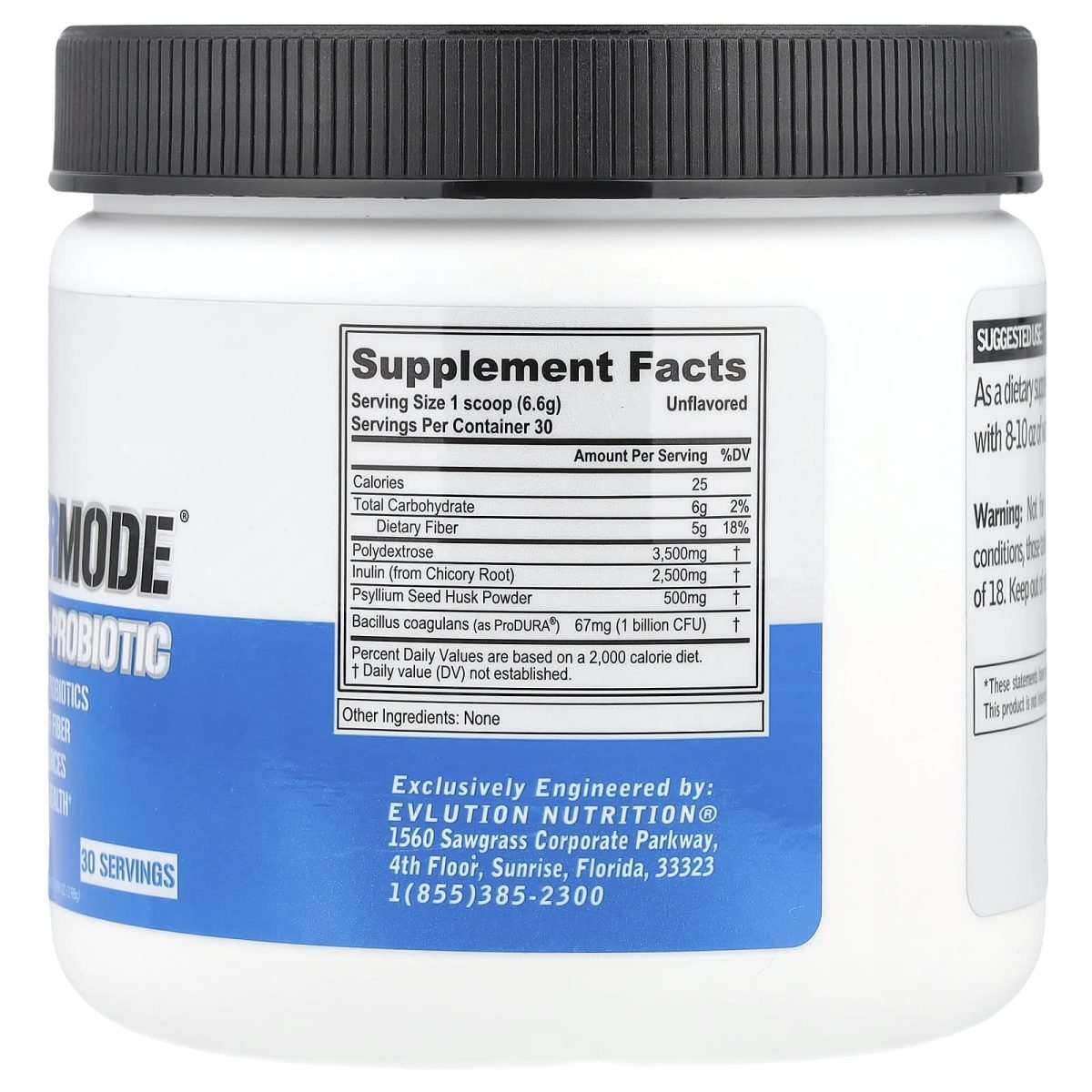 EVLution Nutrition, FiberMode, Fibra + Probiótico, Unflavored, 198 g (6,98 oz), foto 2
