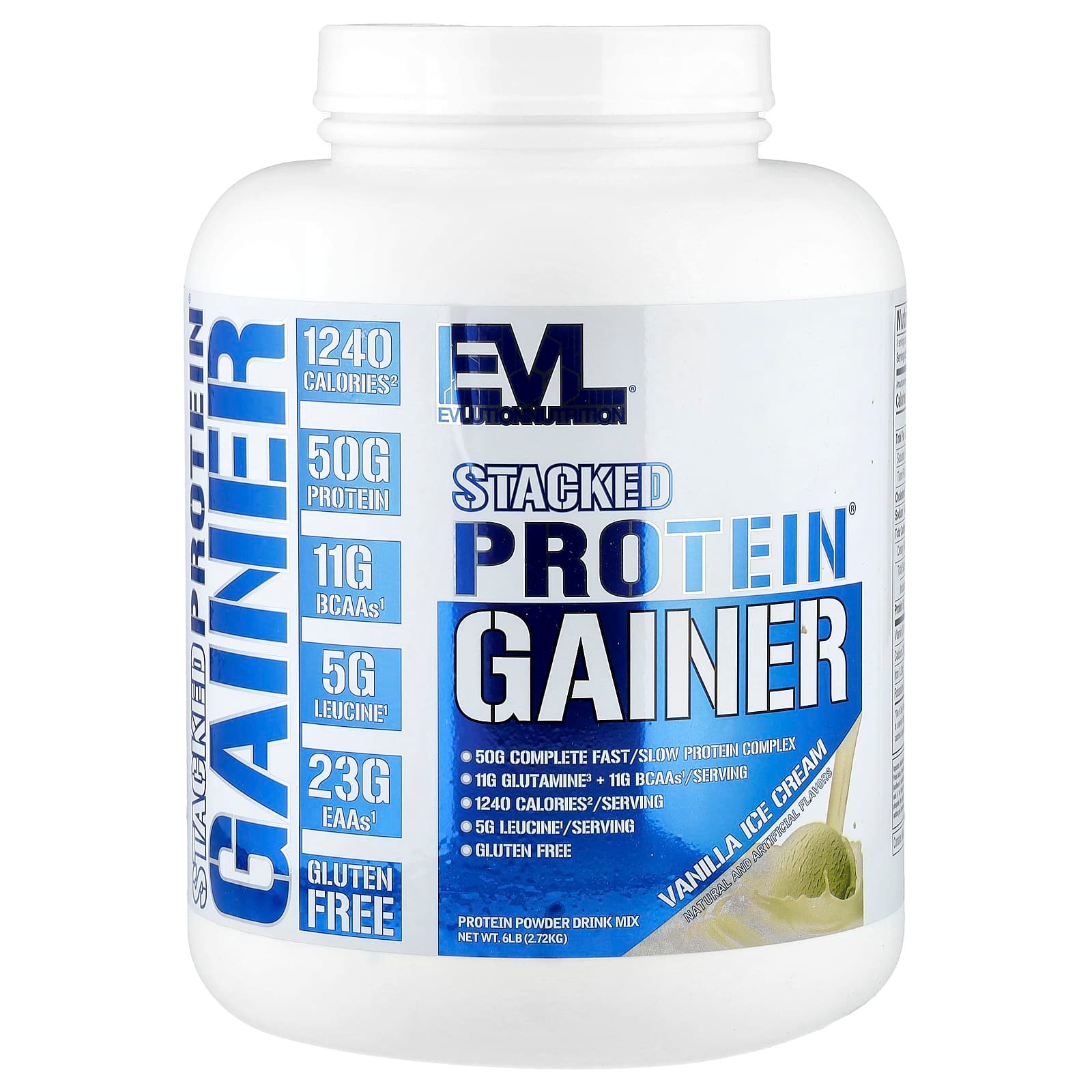 EVLution Nutrition, Stacked Protein® Gainer, Vanilla Ice Cream, 2,72 kg (6 lb)
