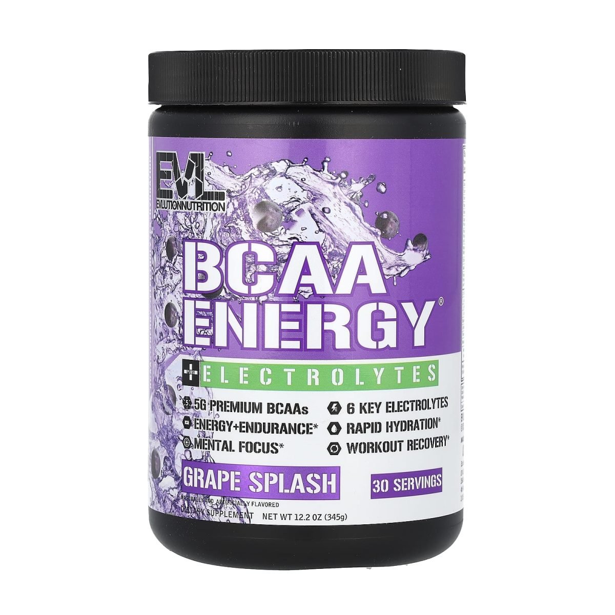 EVLution Nutrition, BCAA Energy® + Eletrólitos, Grape Splash, 345 g (12,2 oz)
