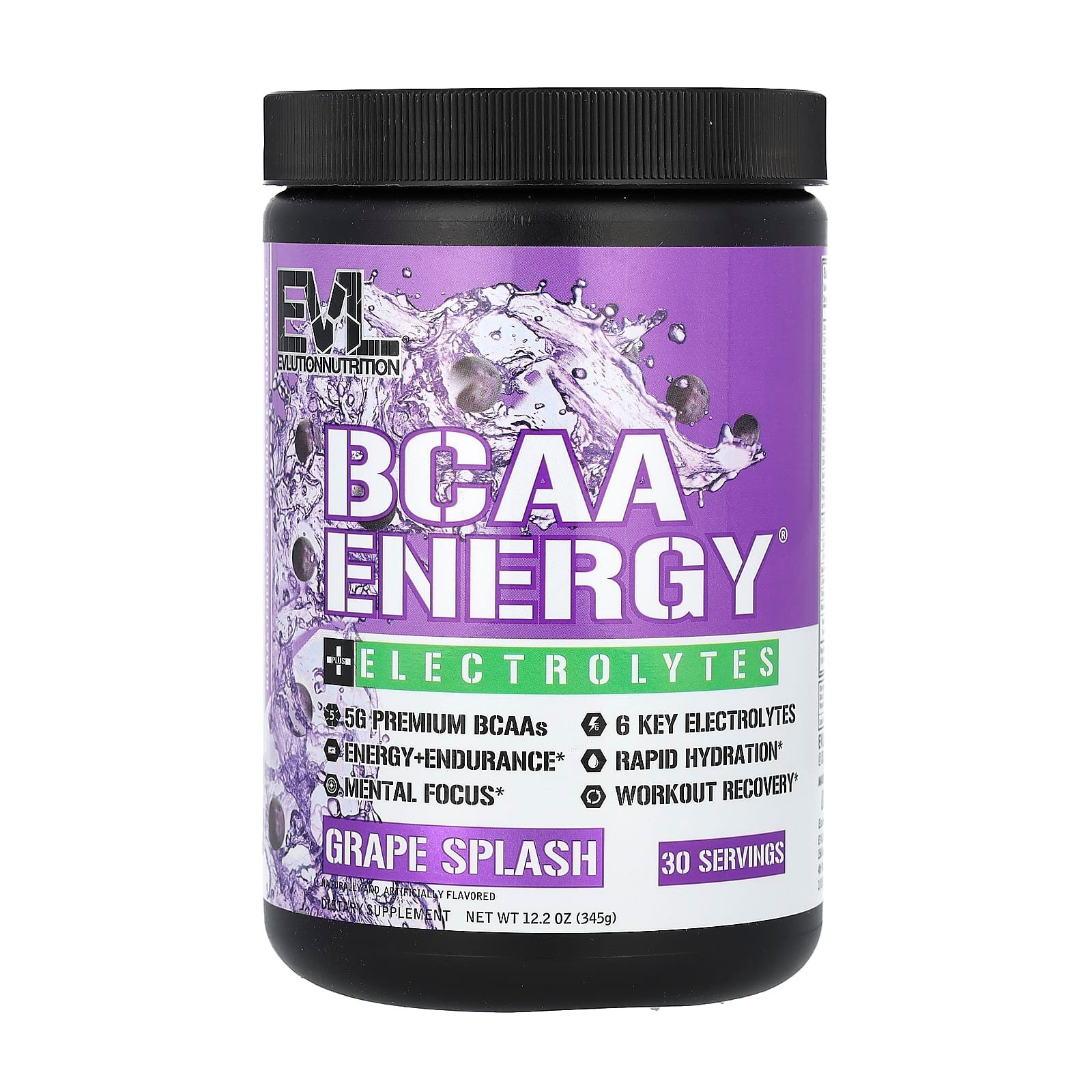 EVLution Nutrition, BCAA Energy® + Eletrólitos, Grape Splash, 345 g (12,2 oz)