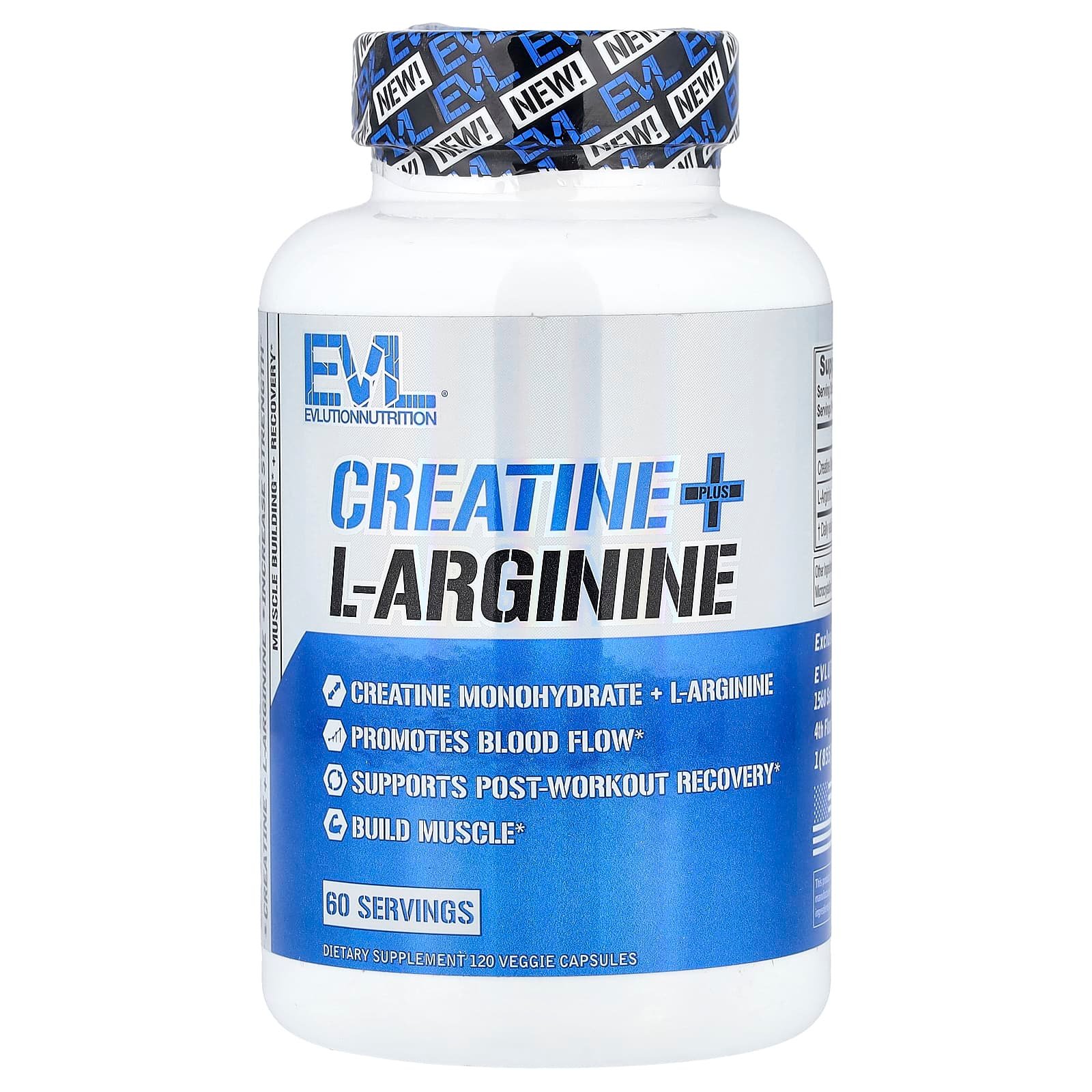 EVLution Nutrition, Creatina e L-Arginina, 120 Cápsulas Vegetais