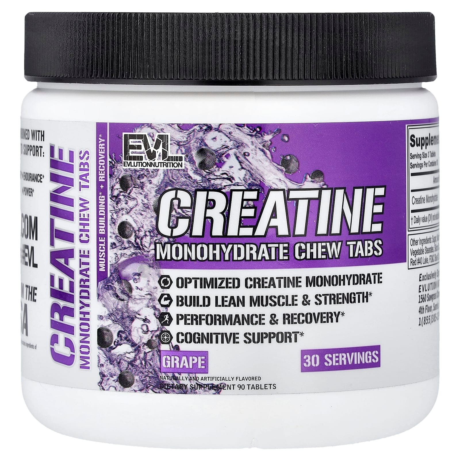 EVLution Nutrition, Creatine Monohydrate Chew Tabs, Grape, 90 Tablets