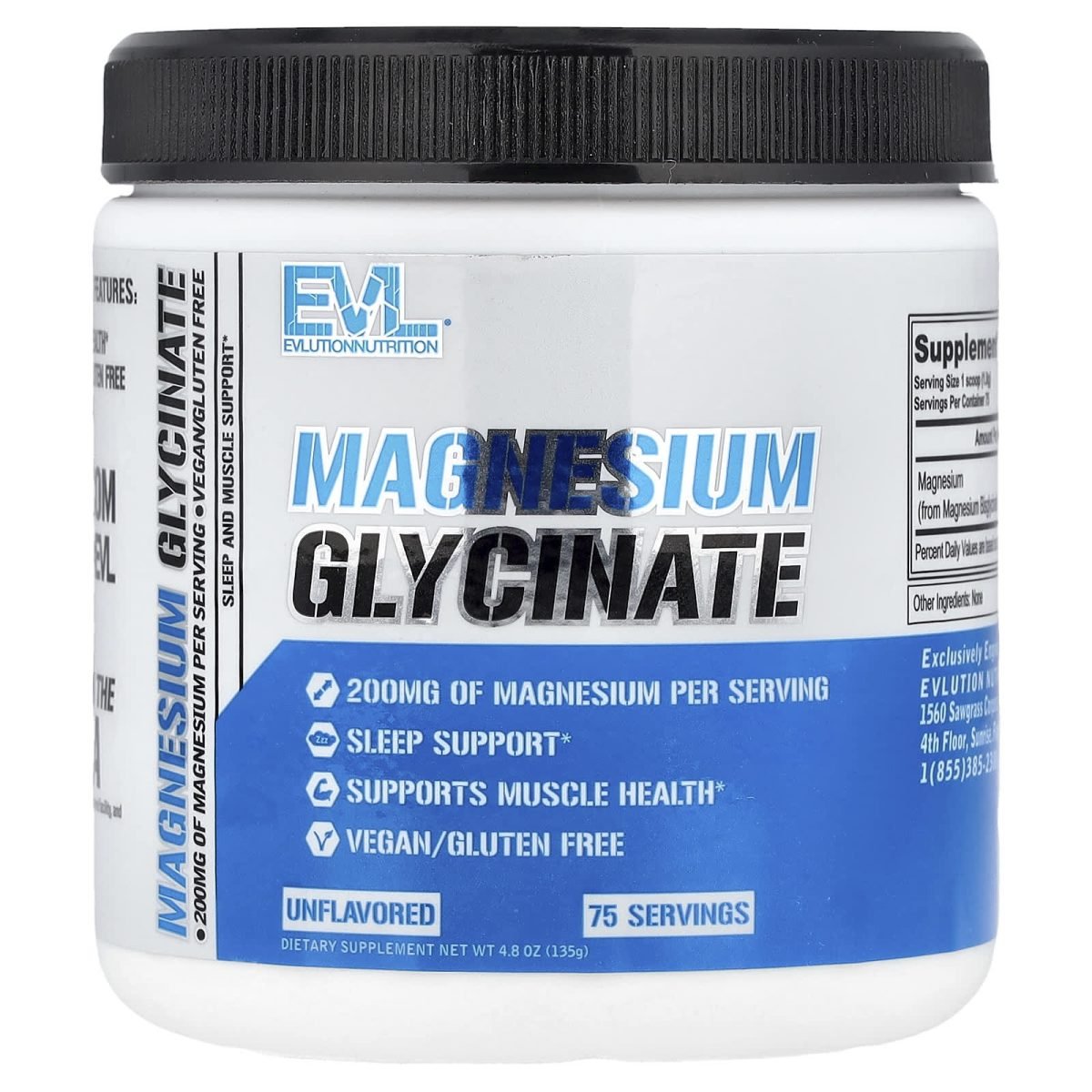 EVLution Nutrition, Glicinato de Magnésio, Unflavored, 135 g (4,8 oz)