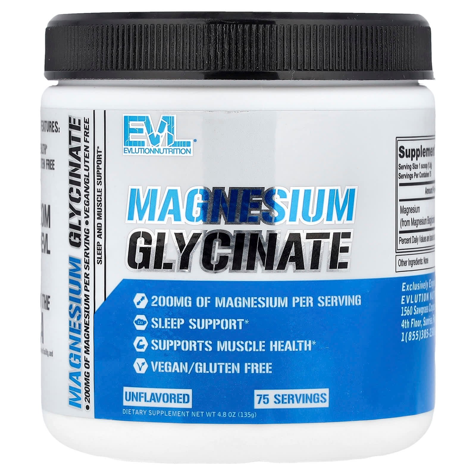 EVLution Nutrition, Glicinato de Magnésio, Unflavored, 135 g (4,8 oz)